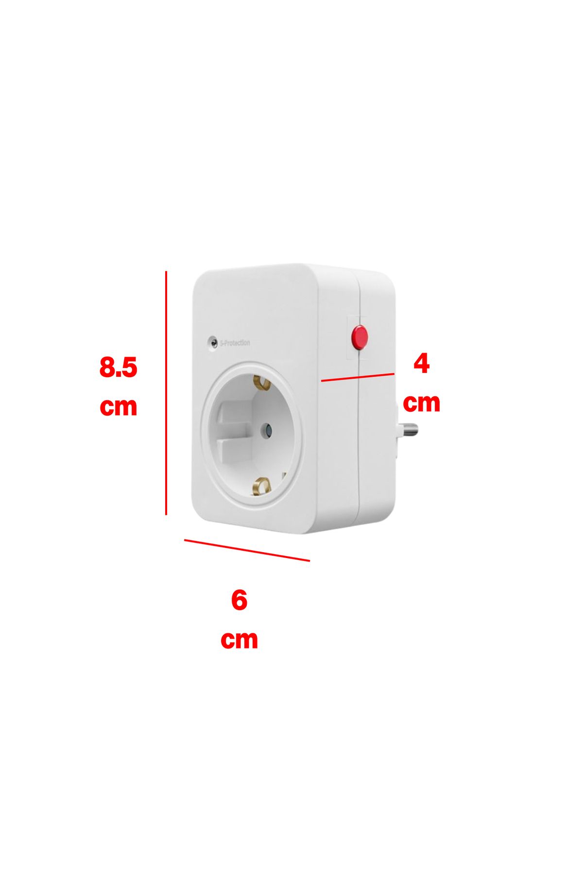 Badem10-Current & Surge Protected Single Socket Child Proof Plug with On/Off Button 720 Joule Ip20 3600 W Protection 3