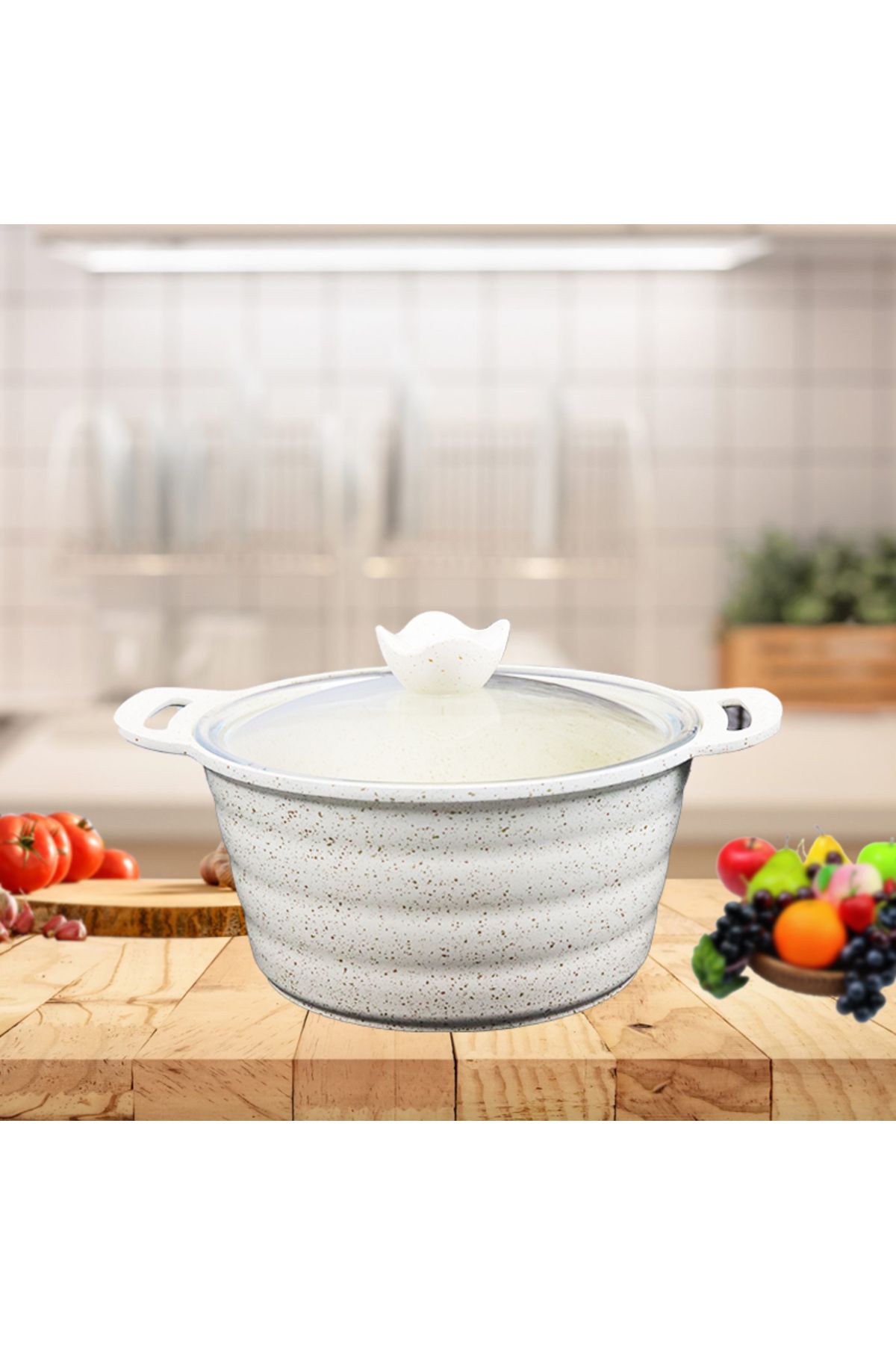 Evren 20 Cm Krem Dalgalı Döküm Tencere 2,3 Lt