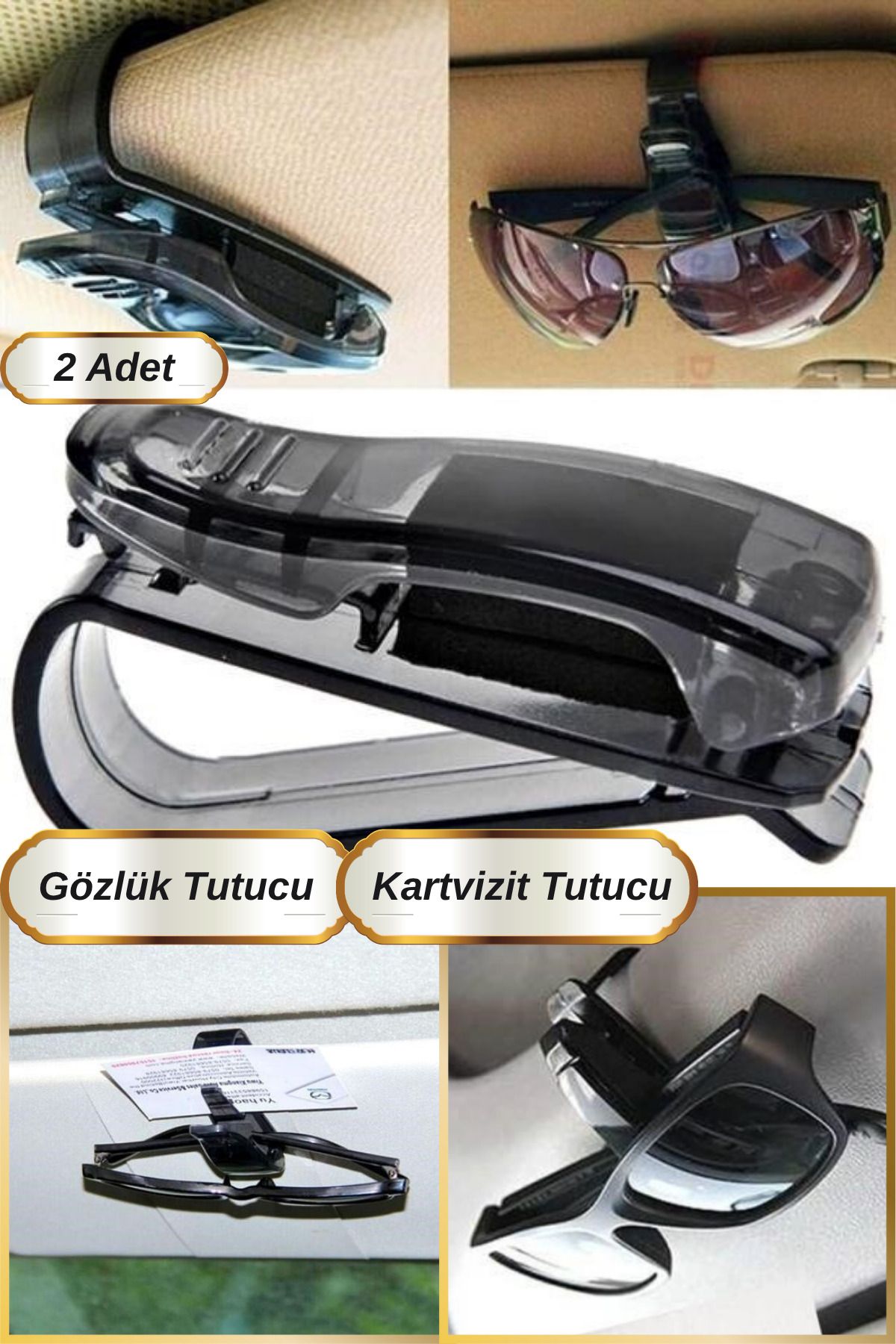 Hane Dostu 2 Adet 7 Cm Şık Kompakt Tasarım Araç İçi Mandal Klipsli Gözlük Tutacağı | Kartvizit Tutacağı