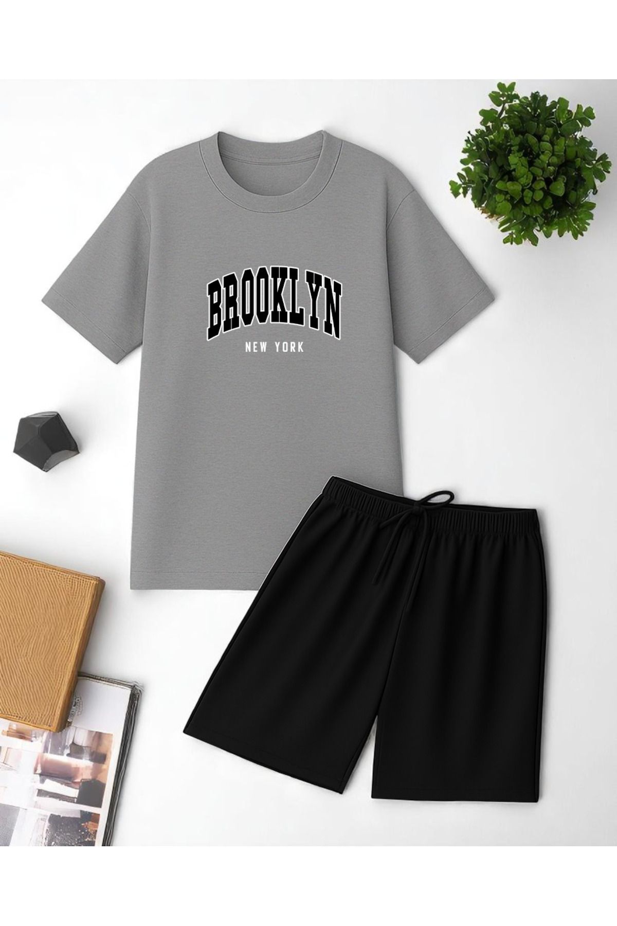 uyguntarz Unisex Brooklyn Baskılı Tasarım Şort Takım