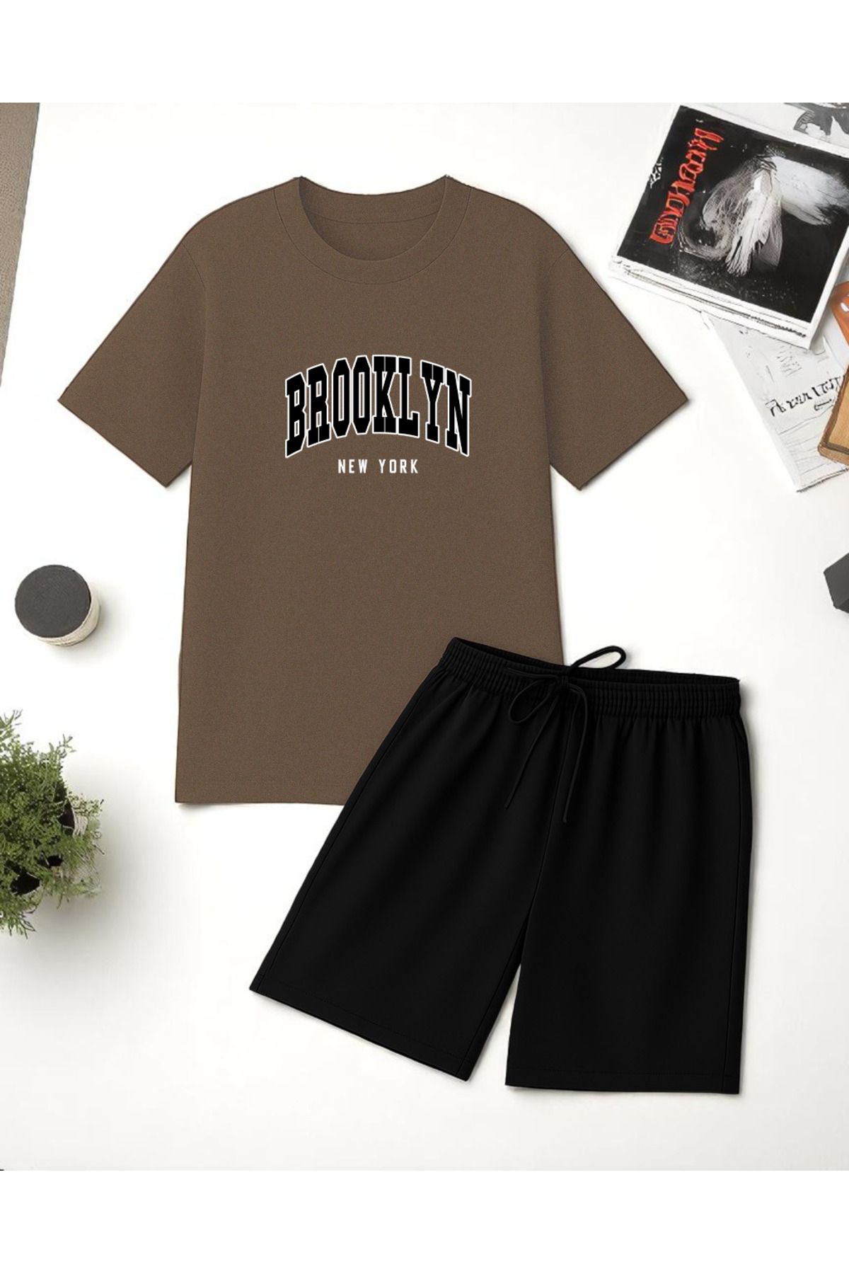 uyguntarz Unisex Brooklyn Baskılı Tasarım Şort Takım