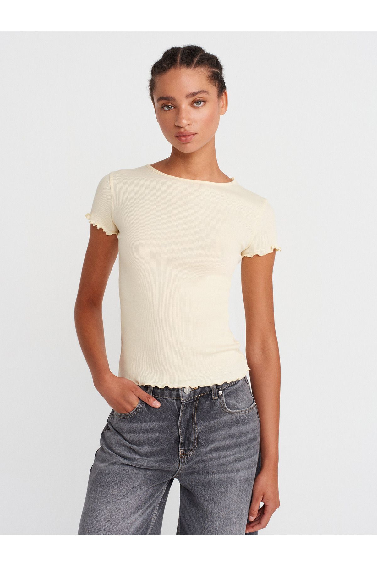 Dilvin 31935 Kısa Kollu T-shirt-Açık Sarı