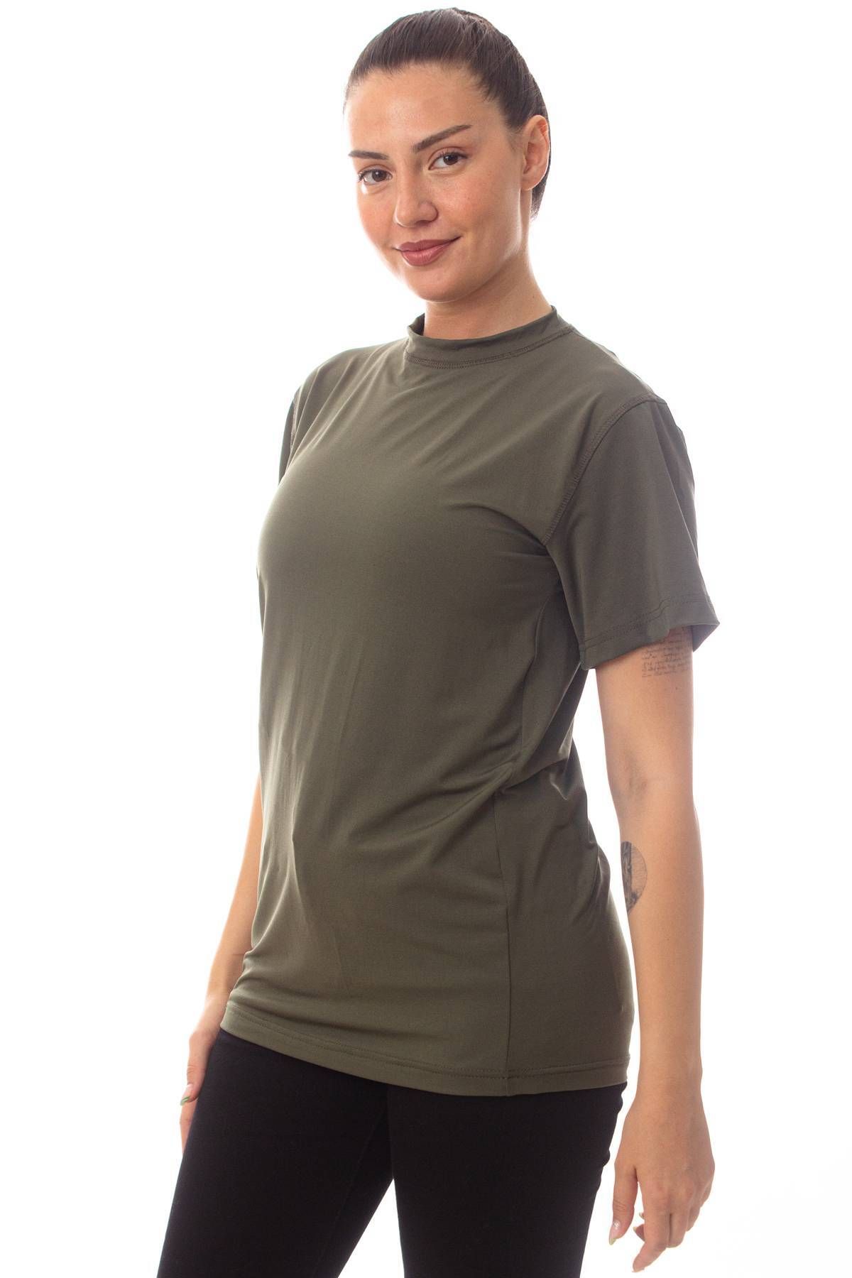 İZMİR ASKERİ MALZEME Haki Renk Kisa Kol Yuvarlak Yaka Microfiber Nano Thermal iclik Tisort