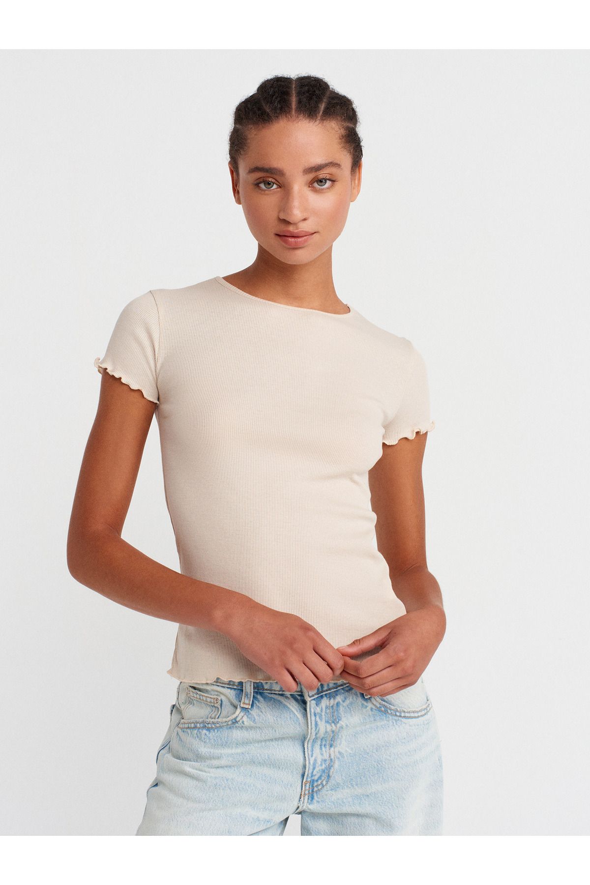 Dilvin 31935 Kısa Kollu T-shirt-Bej