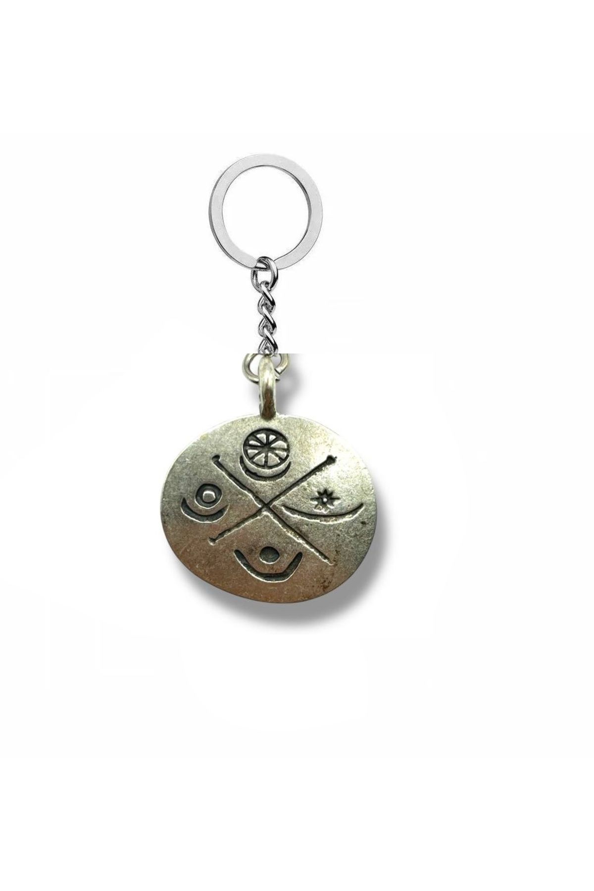 Herşey Nota Atiye – Göbeklitepe Sembol Figürlü Anahtarlık – Gümüş Renk Spiritüel Metal Unisex Aksesuar