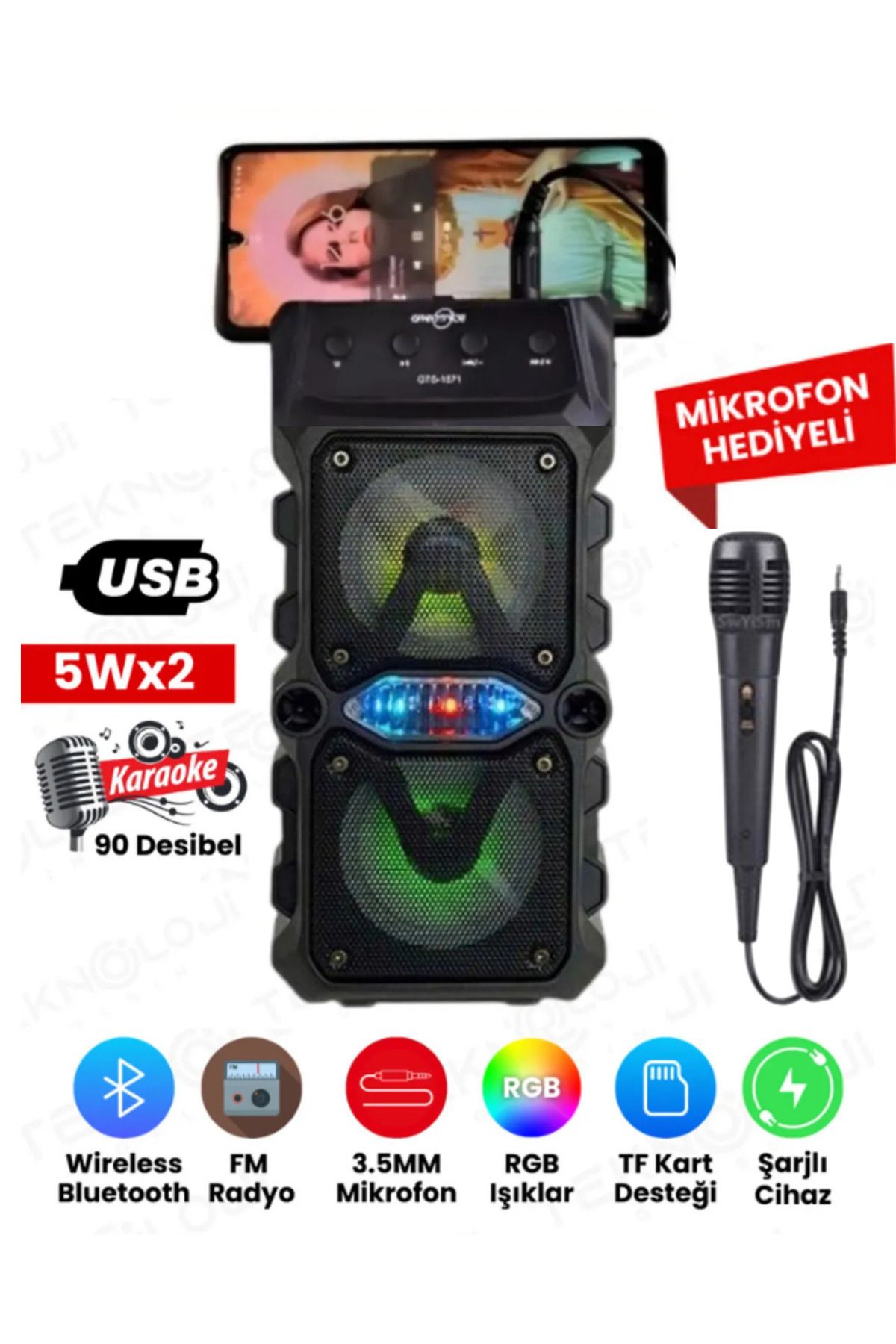 AVŞA Global Outdoor Parti Hoparlörü Bluetooth Hoparlör 3 Inç × 2 Kablosuz Speaker Ses Bombası Radyo-usb-tf Giriş