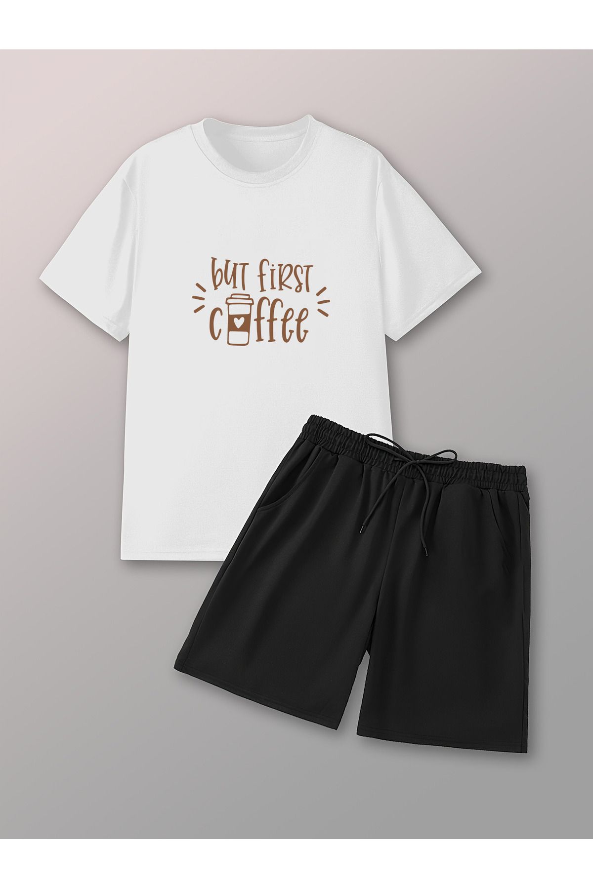 uyguntarz But First Coffee Baskı Şort Takım