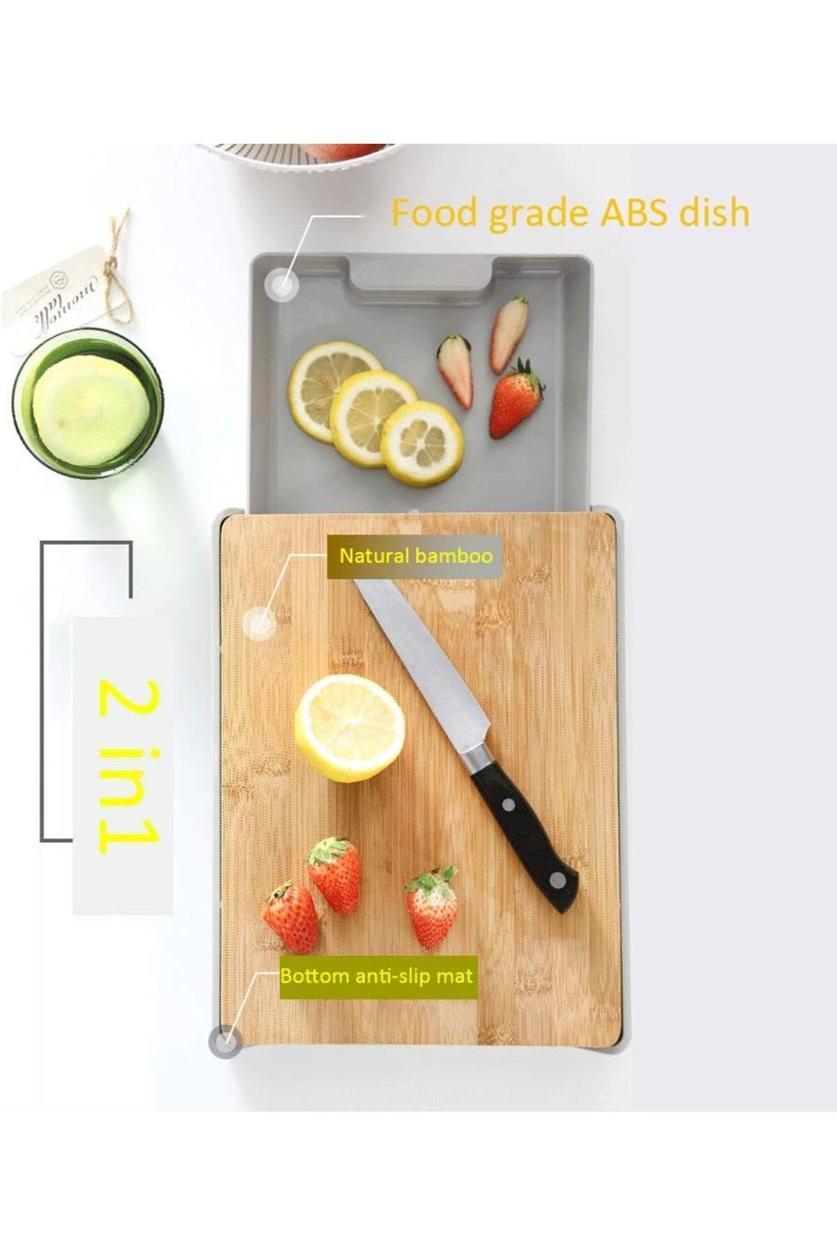 Lumely-2 in 1 BambooCutting Board ,with removable and collapsible tray,Anti-Skid And Hangable 3