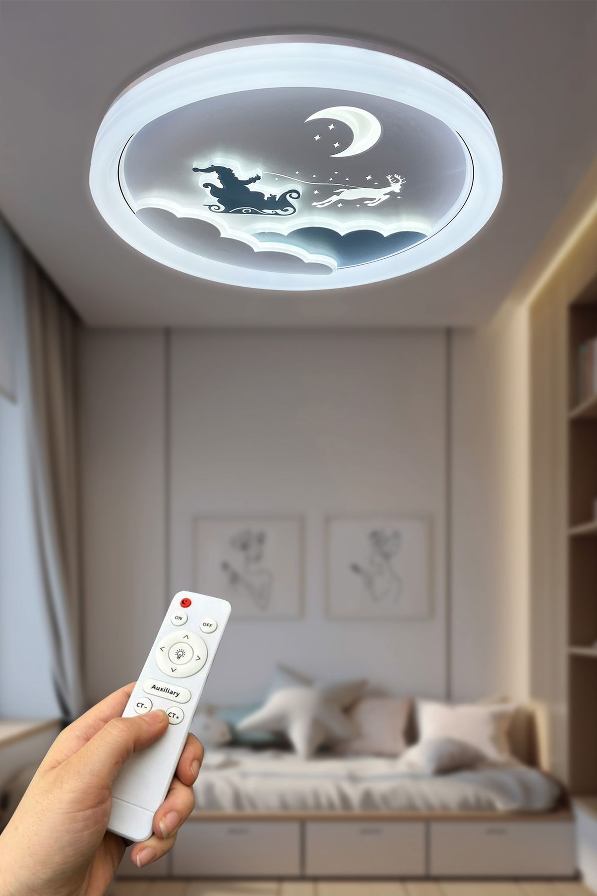 RSCOLLECTIONS Sihirli Kızak Çocuk Odası Plafonyer Kumandalı Led Avize