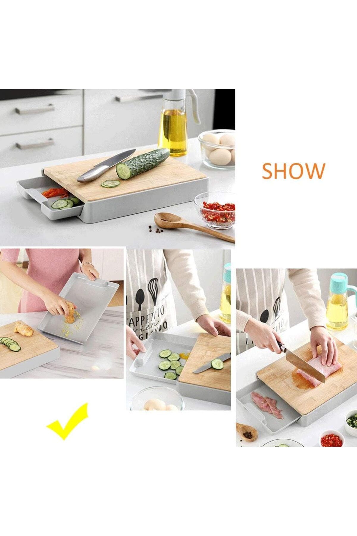 Lumely-2 in 1 BambooCutting Board ,with removable and collapsible tray,Anti-Skid And Hangable 5