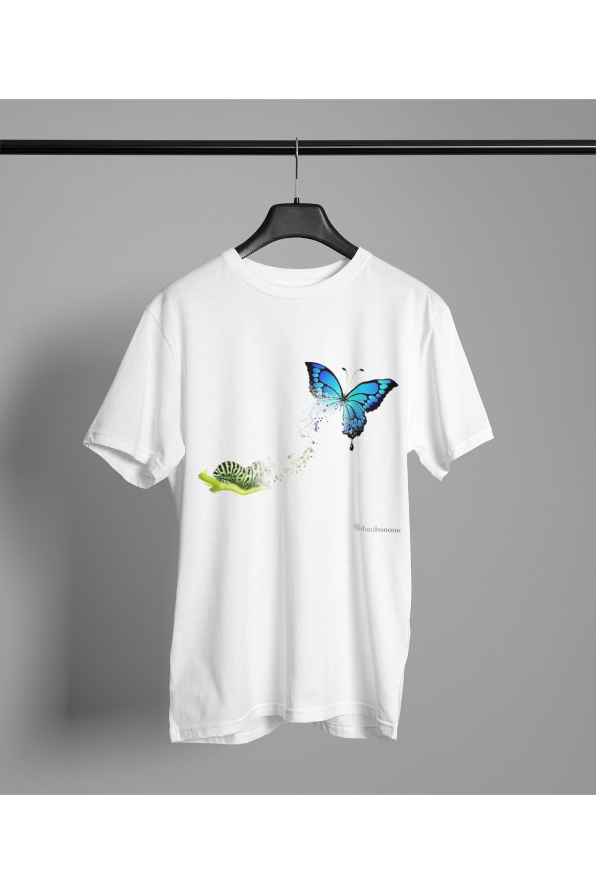 MAGORS KELEBEK EVRIM BASKILI BİSİKLET YAKA PAMUKLU OVERSIZE KALIP KISA KOLLU KADIN TSHIRT