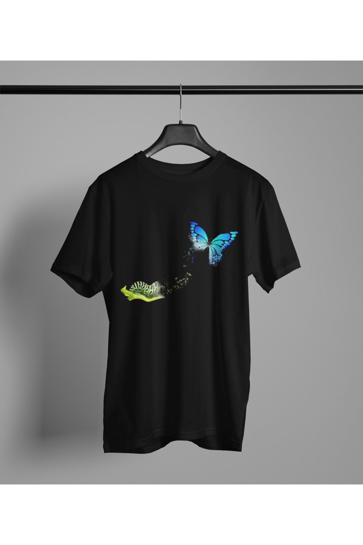 MAGORS KELEBEK EVRIM BASKILI BİSİKLET YAKA PAMUKLU OVERSIZE KALIP KISA KOLLU KADIN TSHIRT