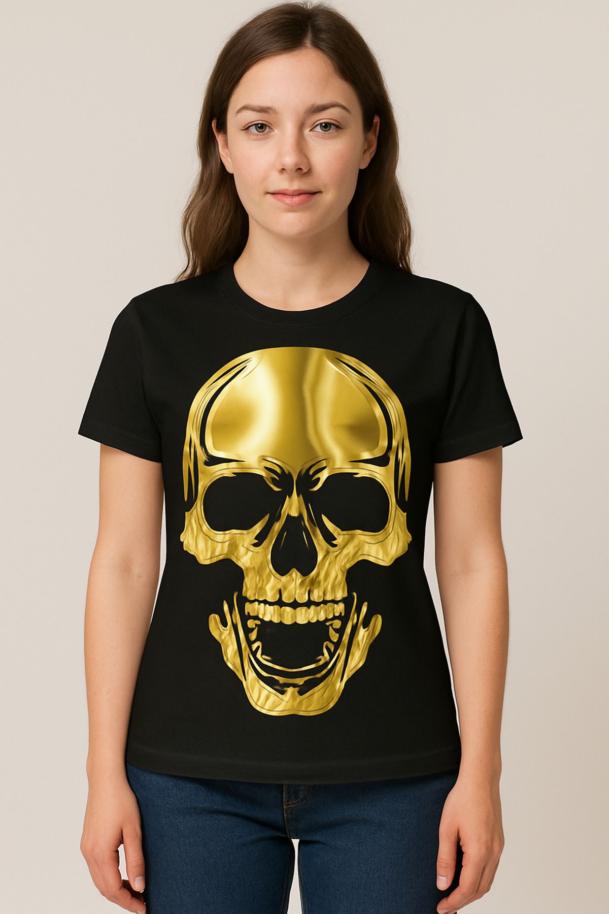 MODA Kısa Kollu, Regular Kalıp, Kuru Kafa (Skull) Desenli, Pamuklu T-shirt