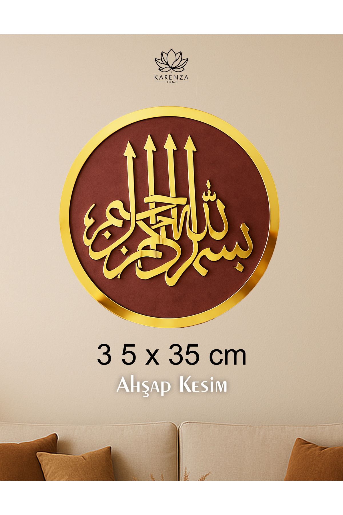 Karenza Home Altın Aynalı Pleksi Besmele Duvar Tablosu 35x35 cm İslami Dekoratif Tablo