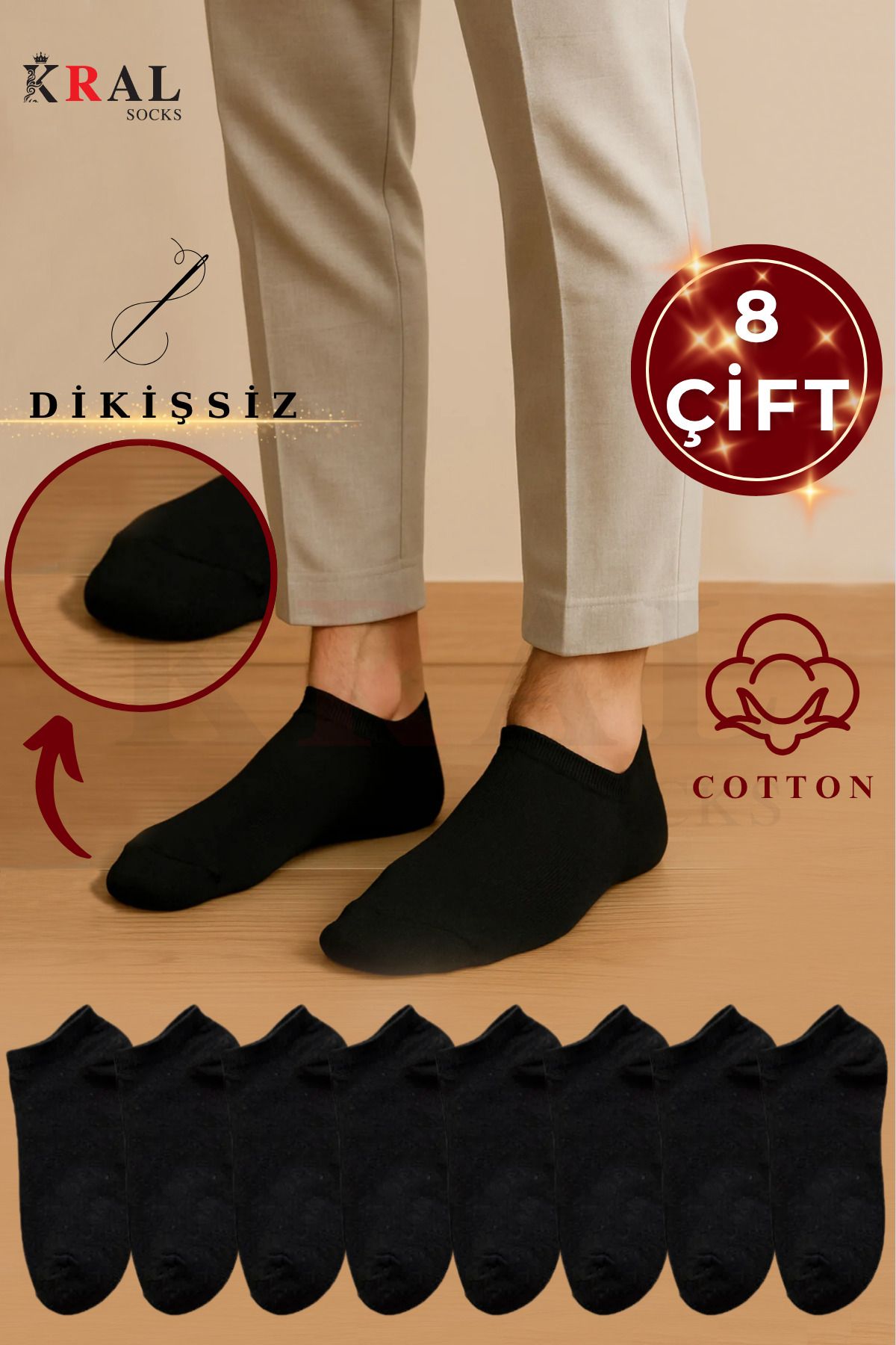 KRAL SOCKS Kadın - Erkek 8 Çift Cotton Dikişsiz Soft Görünmez Penye Patik Bilek Çorap