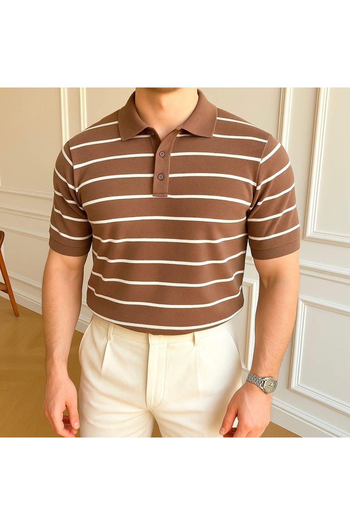 town walker Old Money Erkek Merserize Pamuklu Polo Yaka Triko T-shirt Espresso Serisi