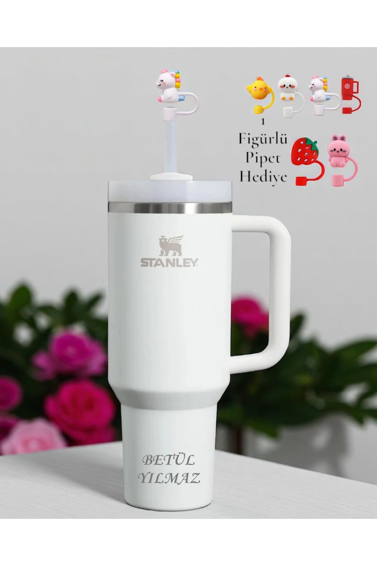 Stanley Kişiselleştirilmiş Quencher Pipetli Termos Bardak 1.18 Lt, Buz Beyazı Star Collection