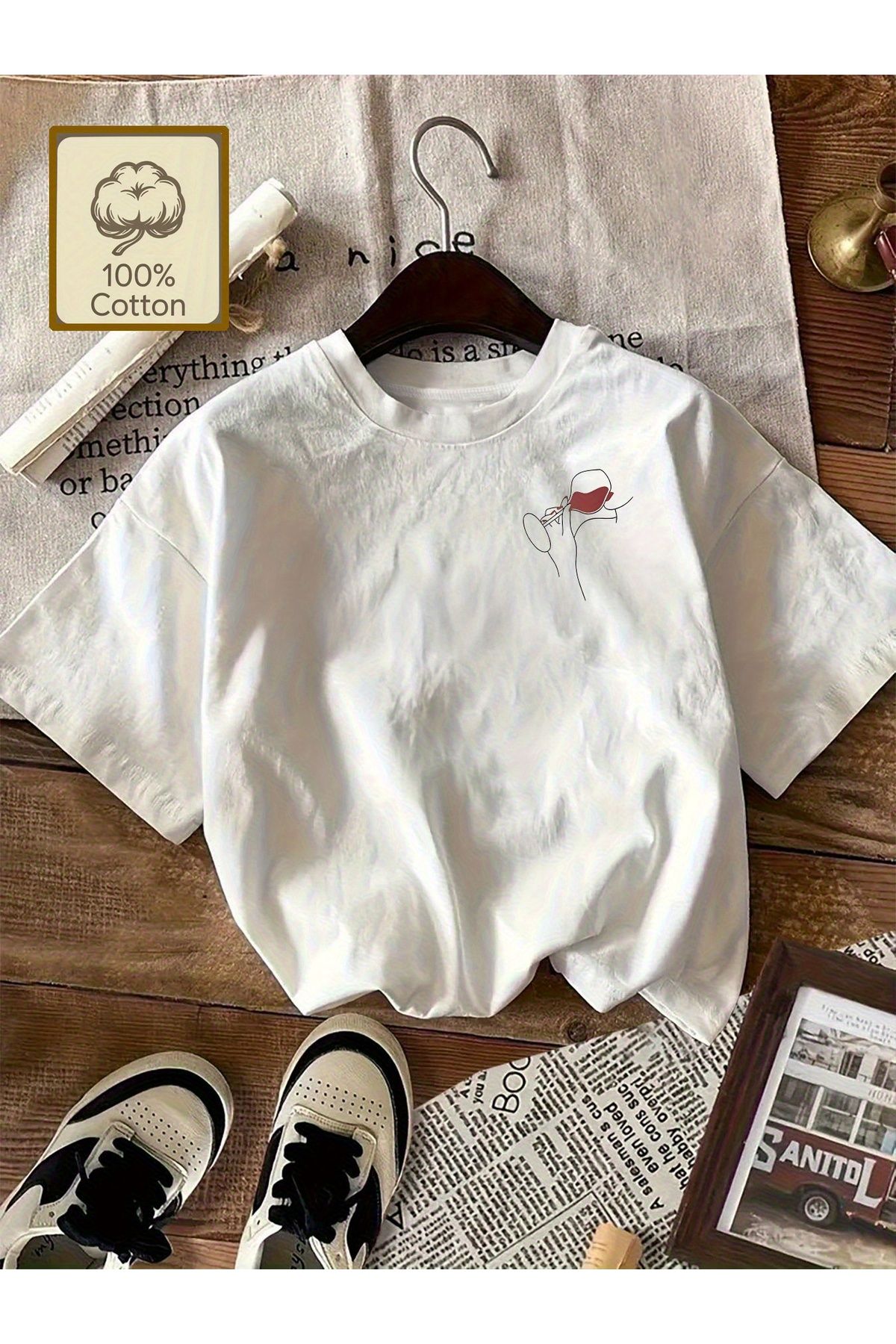 Jakinta Outdoors Baskılı Oversize Bisiklet Yaka Tişört – Pamuk Penye 2 İplik | Unisex & Günlük Rahat