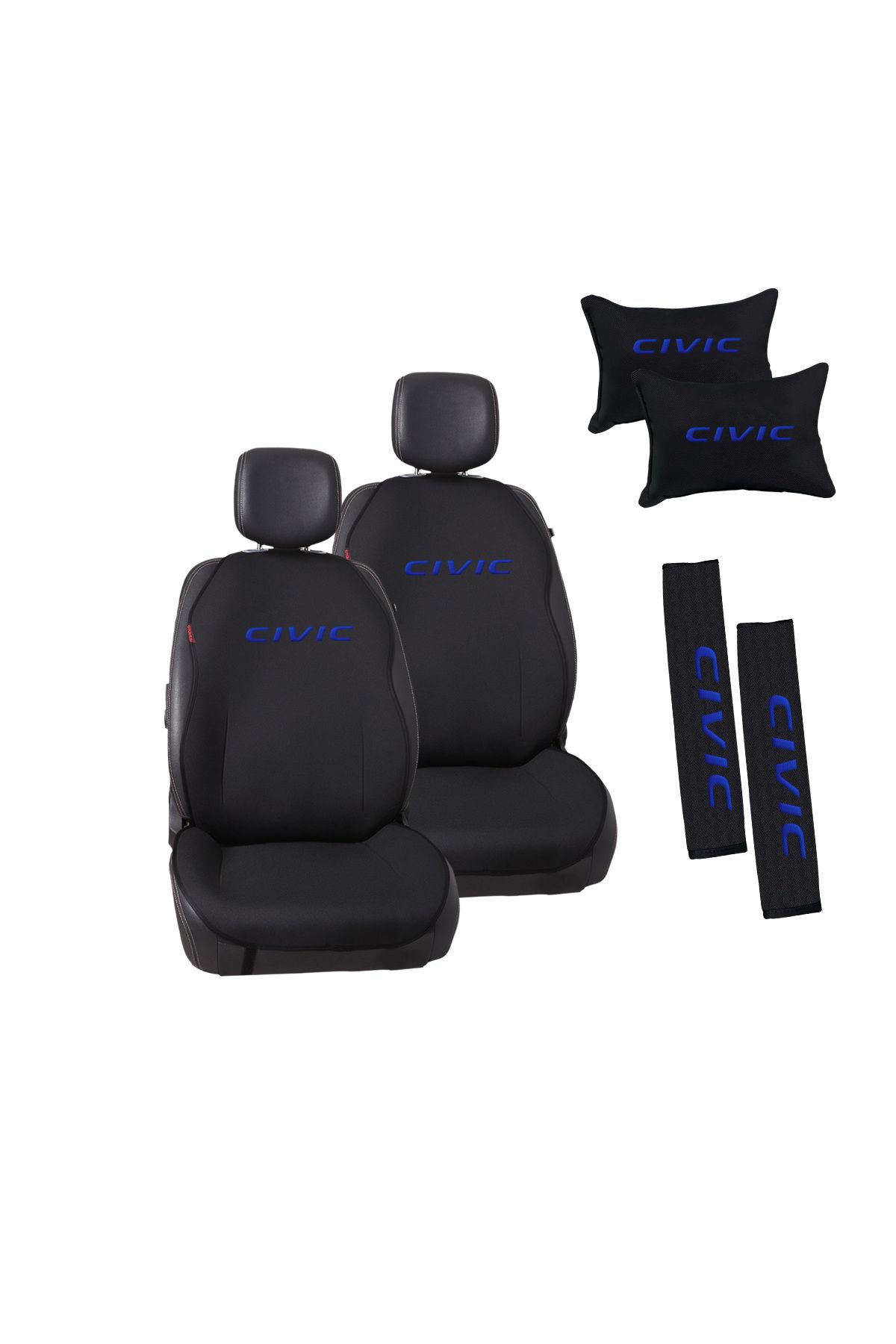 otomind Mavi Civic Nakışlı Jakar Dokuma Oto Minder ve Konfor Seti