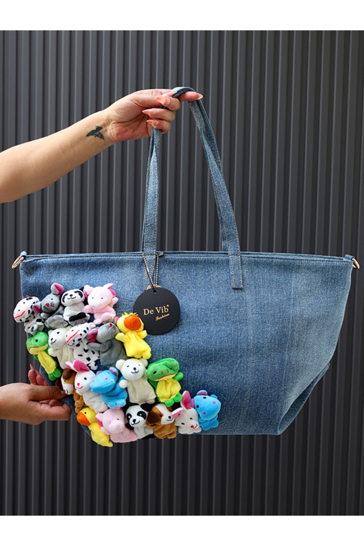 EVASAMLİSHOESBAG Ayıcıklı Jean İthal Çanta