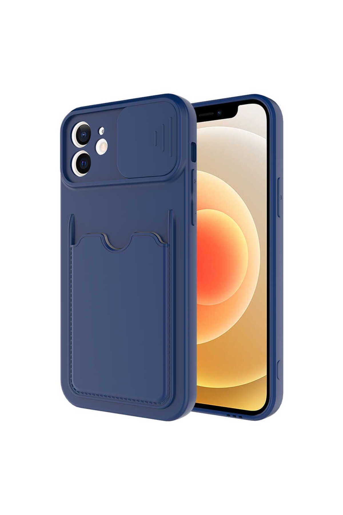 halkhouse Apple iPhone 12 Kılıf Renkli Kartlıklı Esnek Kırılmaz Sert Silikon Kartix Kapak