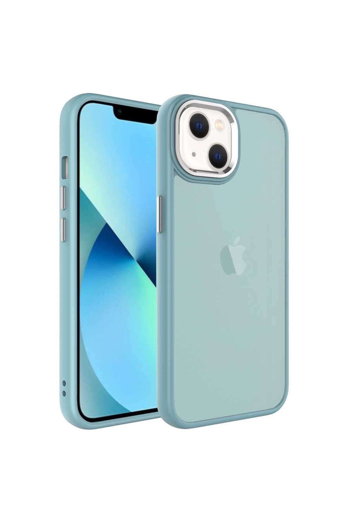 halkhouse Apple iPhone 13 Kılıf Buzlu Sert PC Renkli Esnek Silikon Şık May Kapak