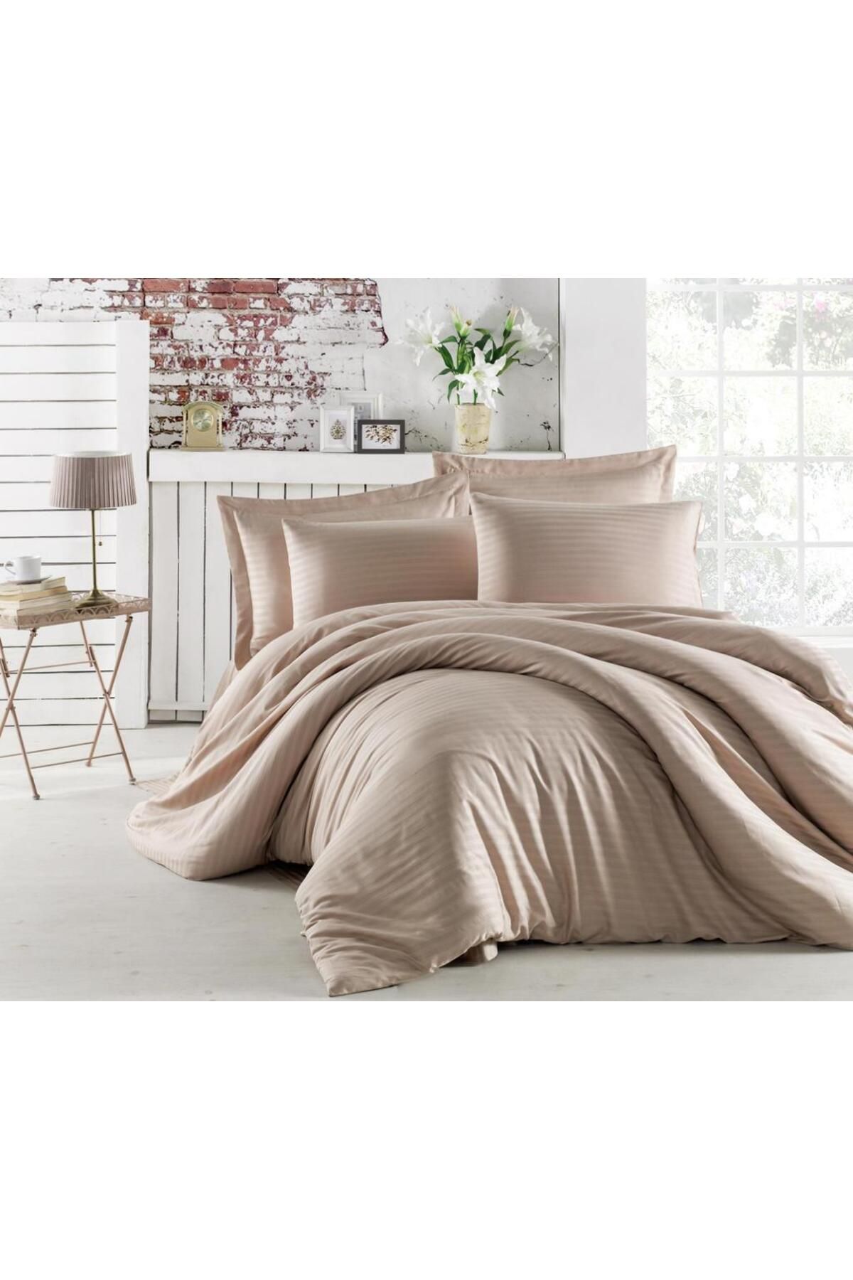Elvira Home Collection Eh Çift Kişilik Çizgili %100 Pamuk Saten 4 Parça Nevresim Takımı