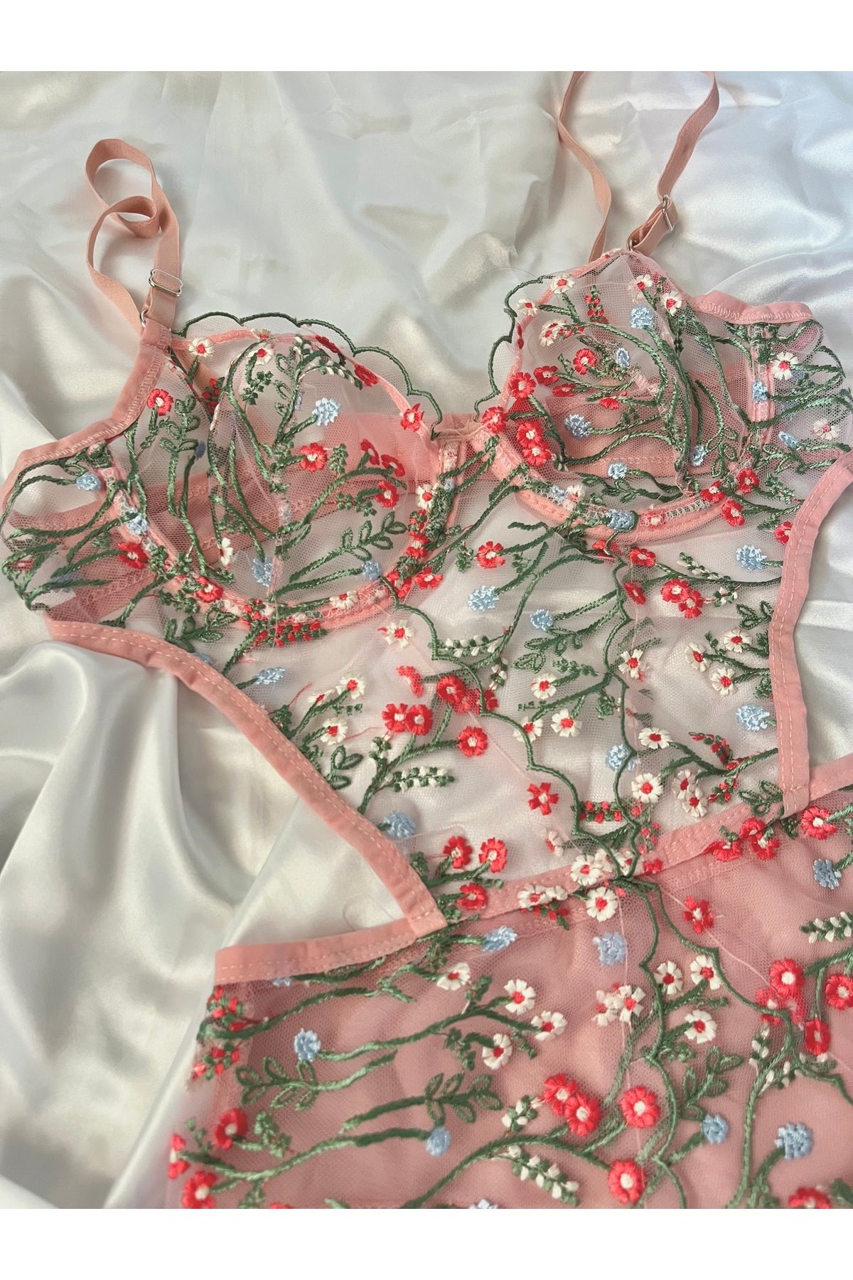 Blissa Lingerie Ivory Pembe Dantelli Bodysuit