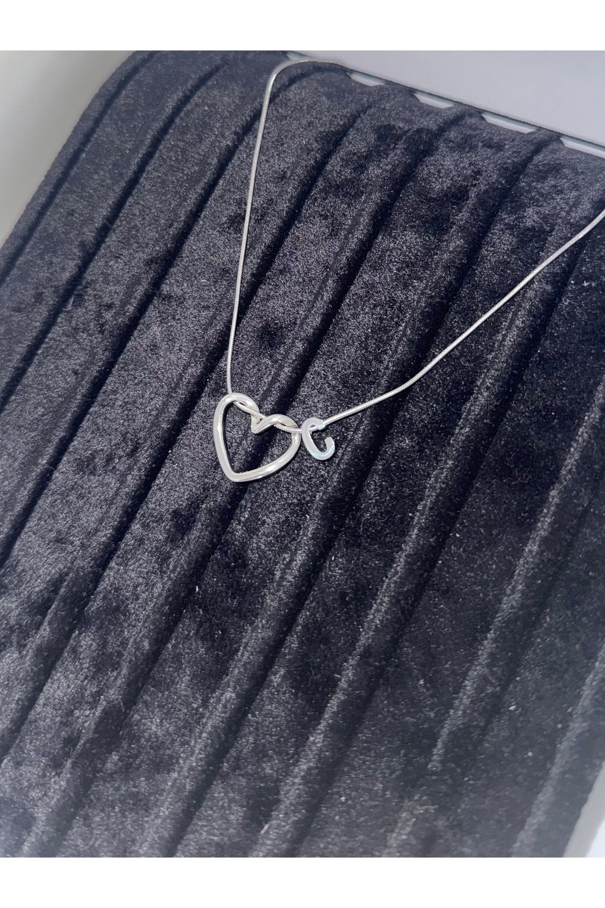 Gulsah's Store Çelik silver minimalist kalpli harfli kolye