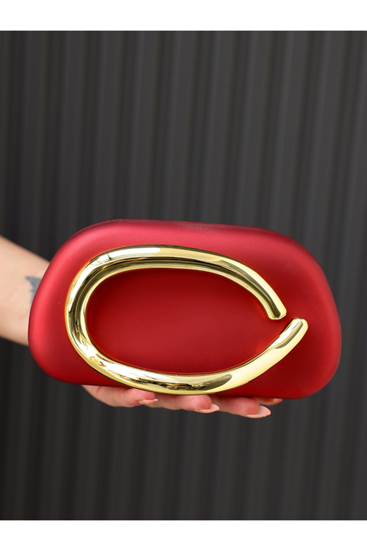 EVASAMLİSHOESBAG Gold Detaylı Klaç Çanta Kahverengi Bordo