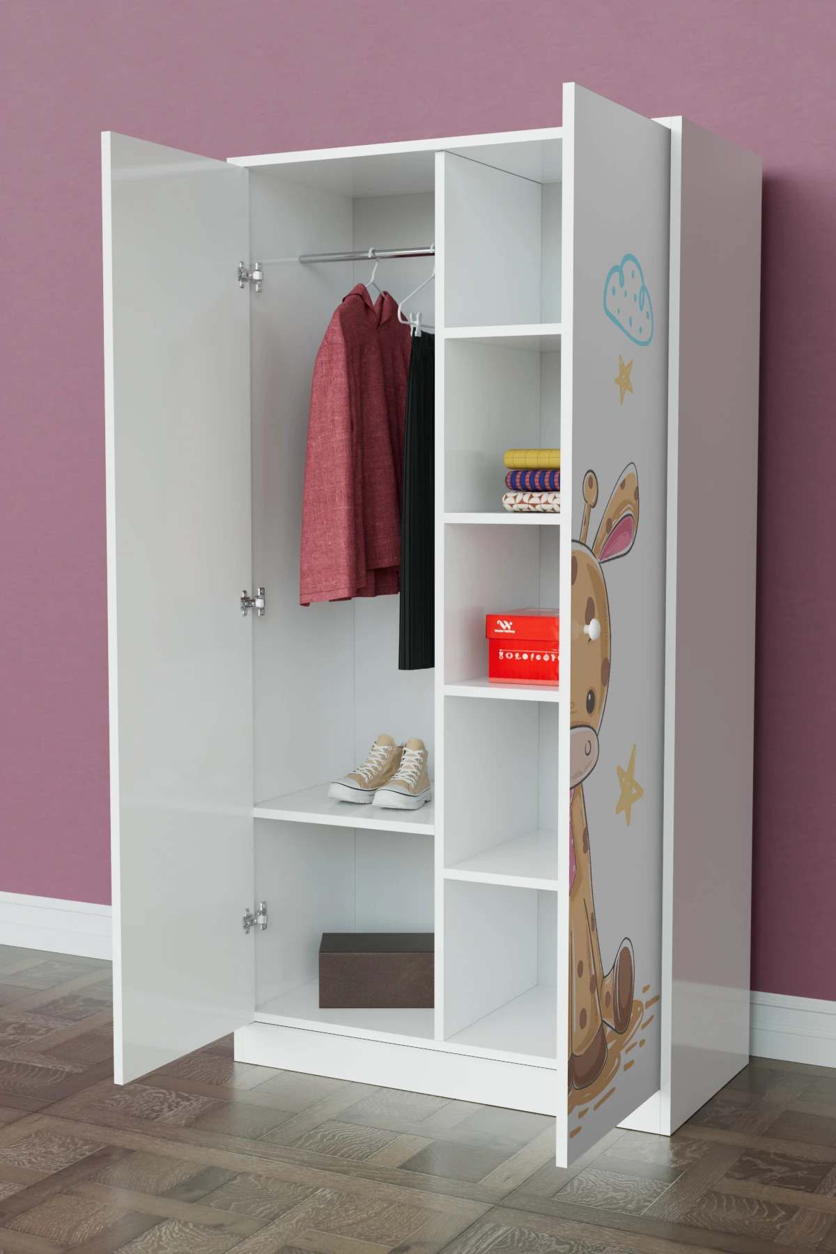 Hediyeler Kapında Bay Zürafa Design "Calista" Gardırop 5 Raflı Askılı Çocuk Odasi Elbise Dolabı fotoğrafı 3 (önizleme)