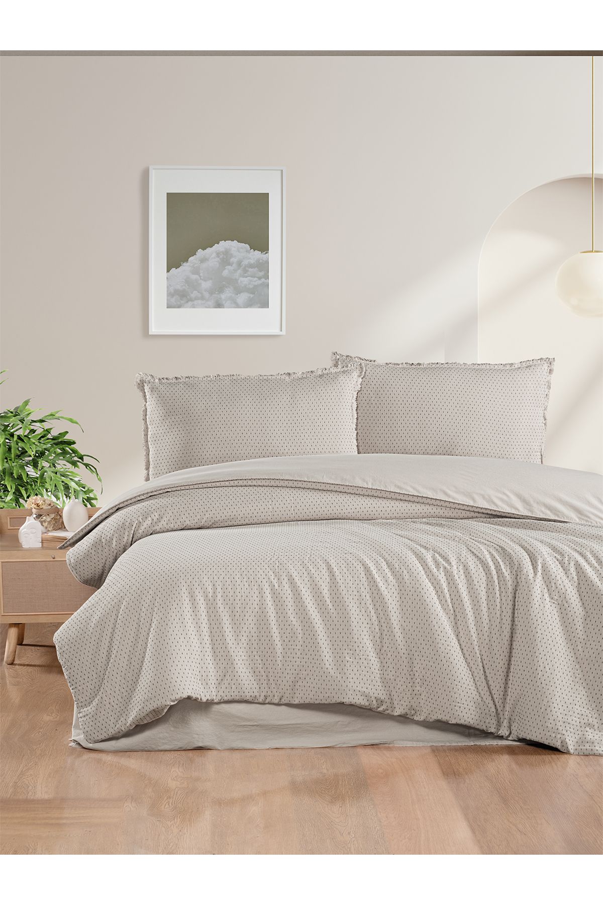 BED LİNE Atlamalı nevresim takımı çift kişilik krem kutulu