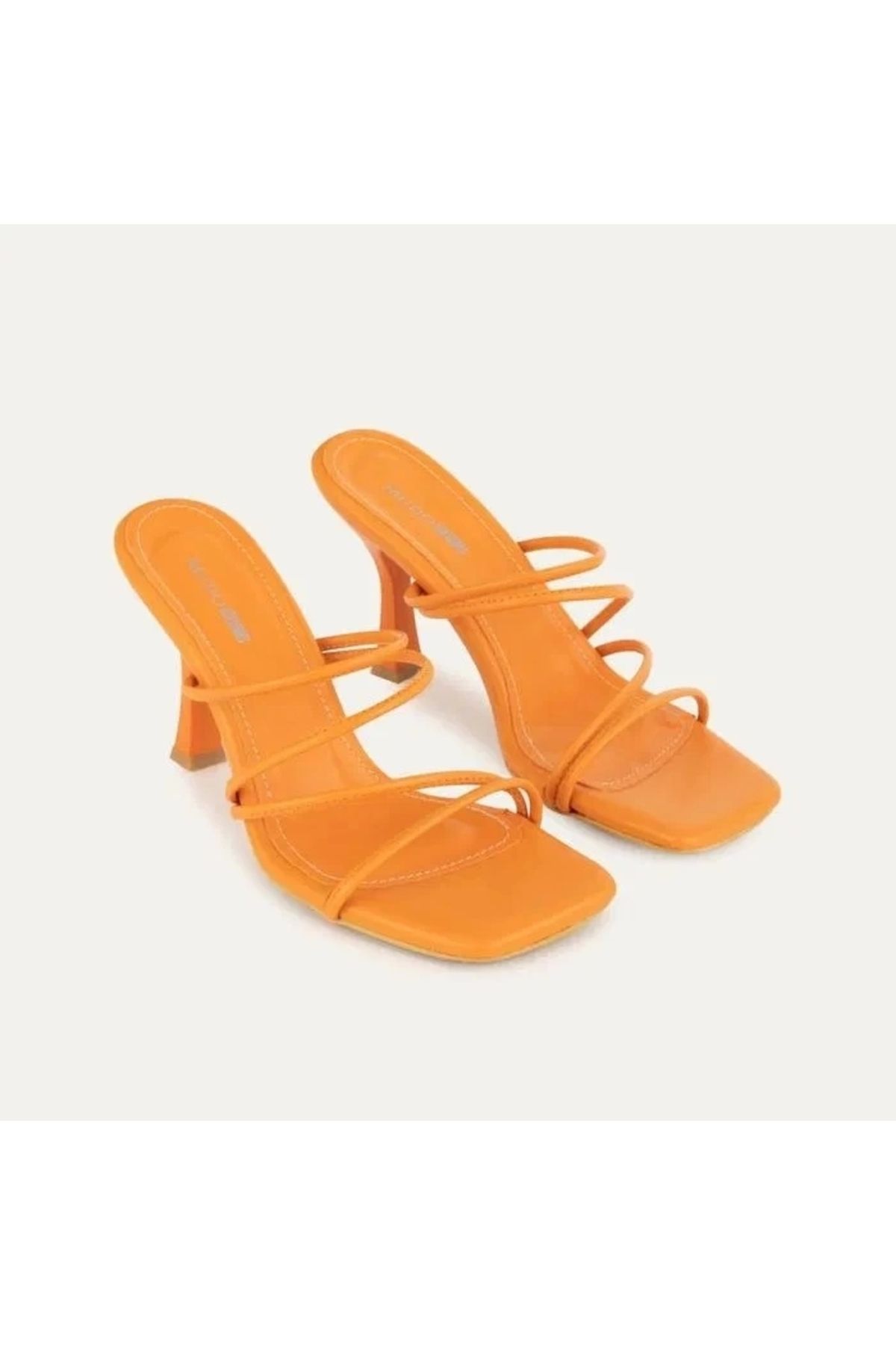 BellevieStore Sabıo Turuncu Cilt Topuklu Terlik