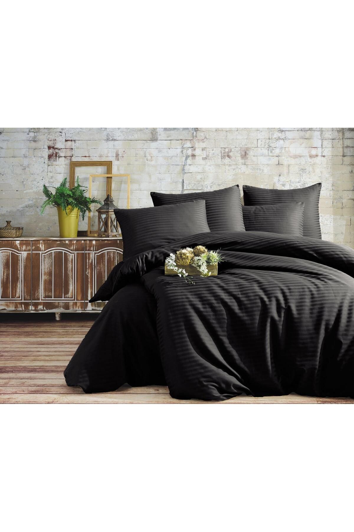 Elvira Home Collection Eh Çift Kişilik Çizgili %100 Pamuk Saten 4 Parça Nevresim Takımı