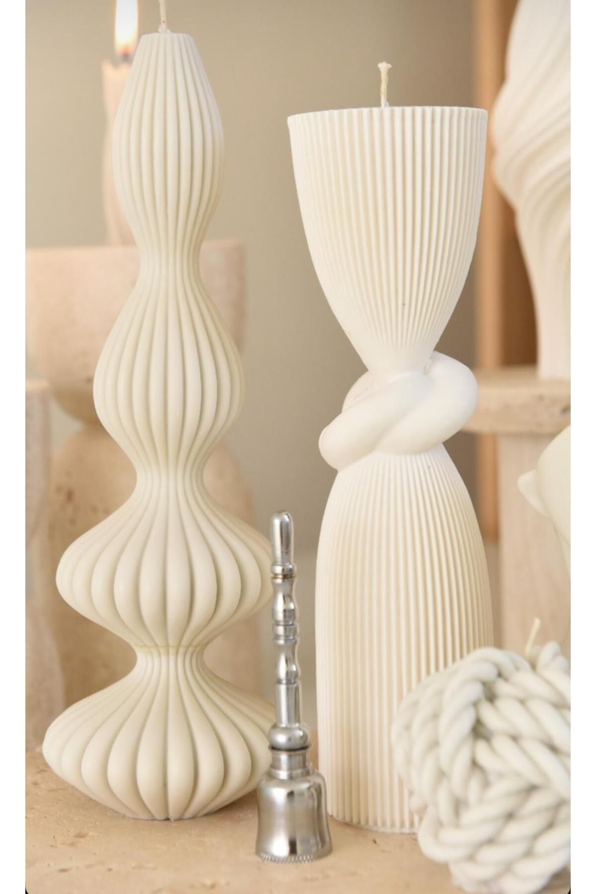 SCA CANDLE Dekoratif Mum Dalgalı Marako +Düyüm +Yun model toplam 3 parça