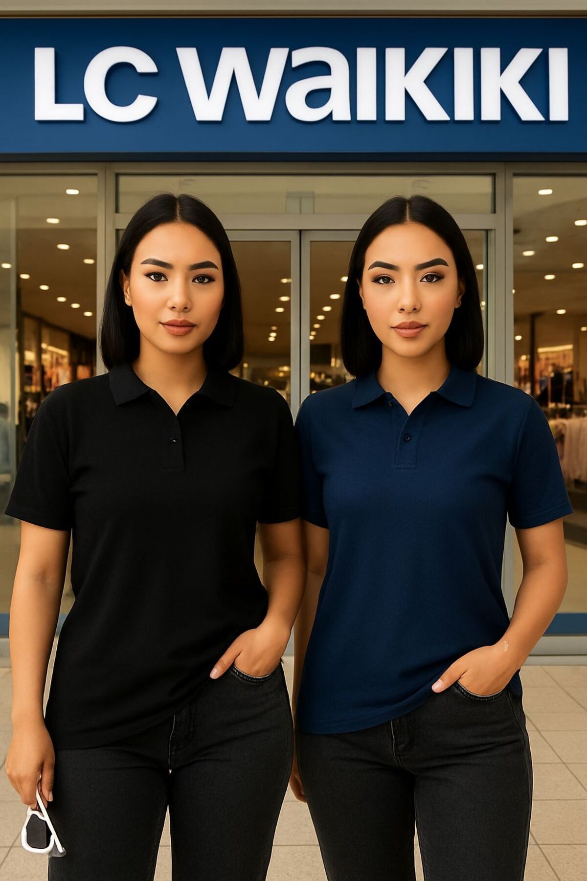 LC Waikiki 2'li Avantajlı Paket %100 Pamuk Pike Kumaş Kısa Kollu Yazlık Kadın Polo Yaka Tişört / Kurumsala Özel