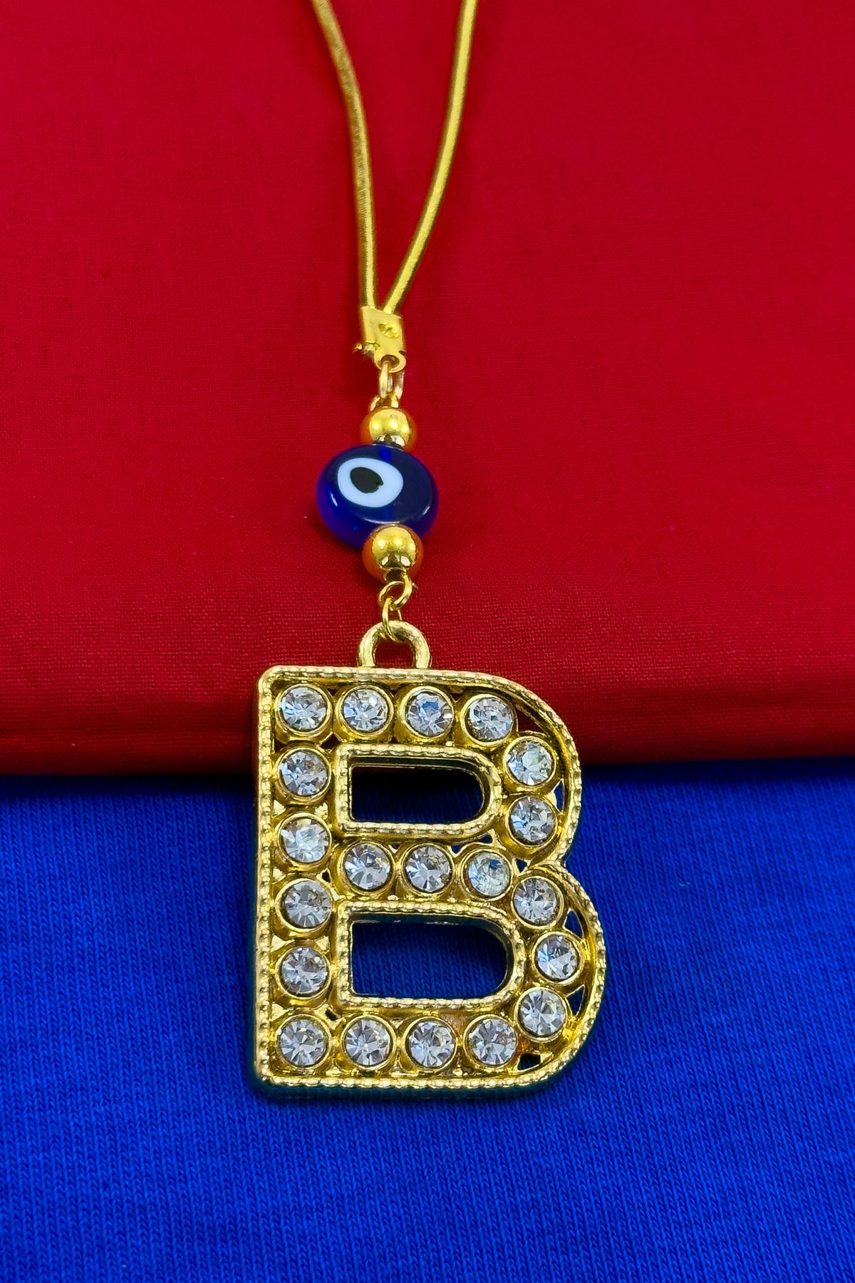 biuti Gold Renkli Parlak Taşlı B Harfi Araba Dikiz Ayna Süsü, Hediyelik Araba Süsü