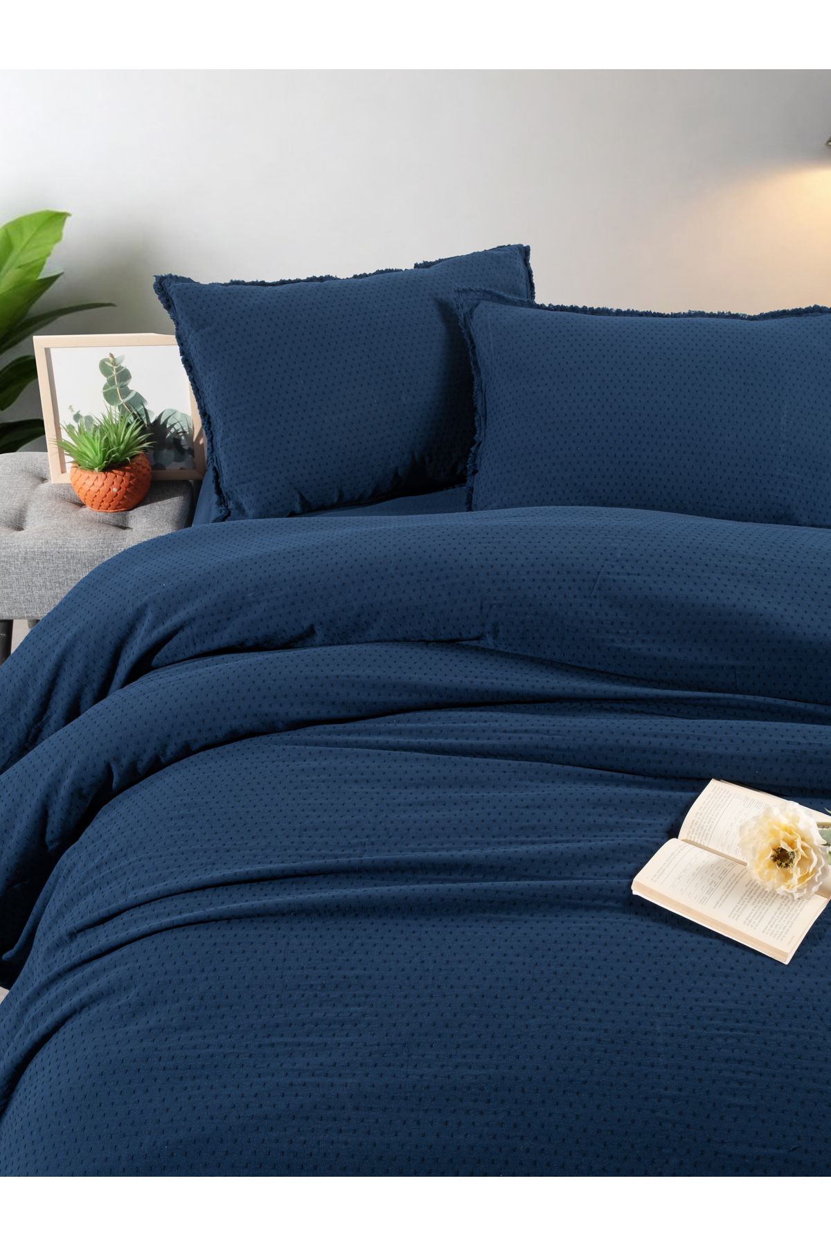 BED LİNE Atlamalı nevresim takımı çift kişilik indigo kutulu