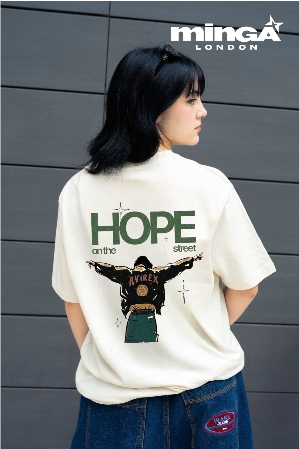 Minga London BTS Hope Baskılı Bej Oversize Tshirt- Minga London