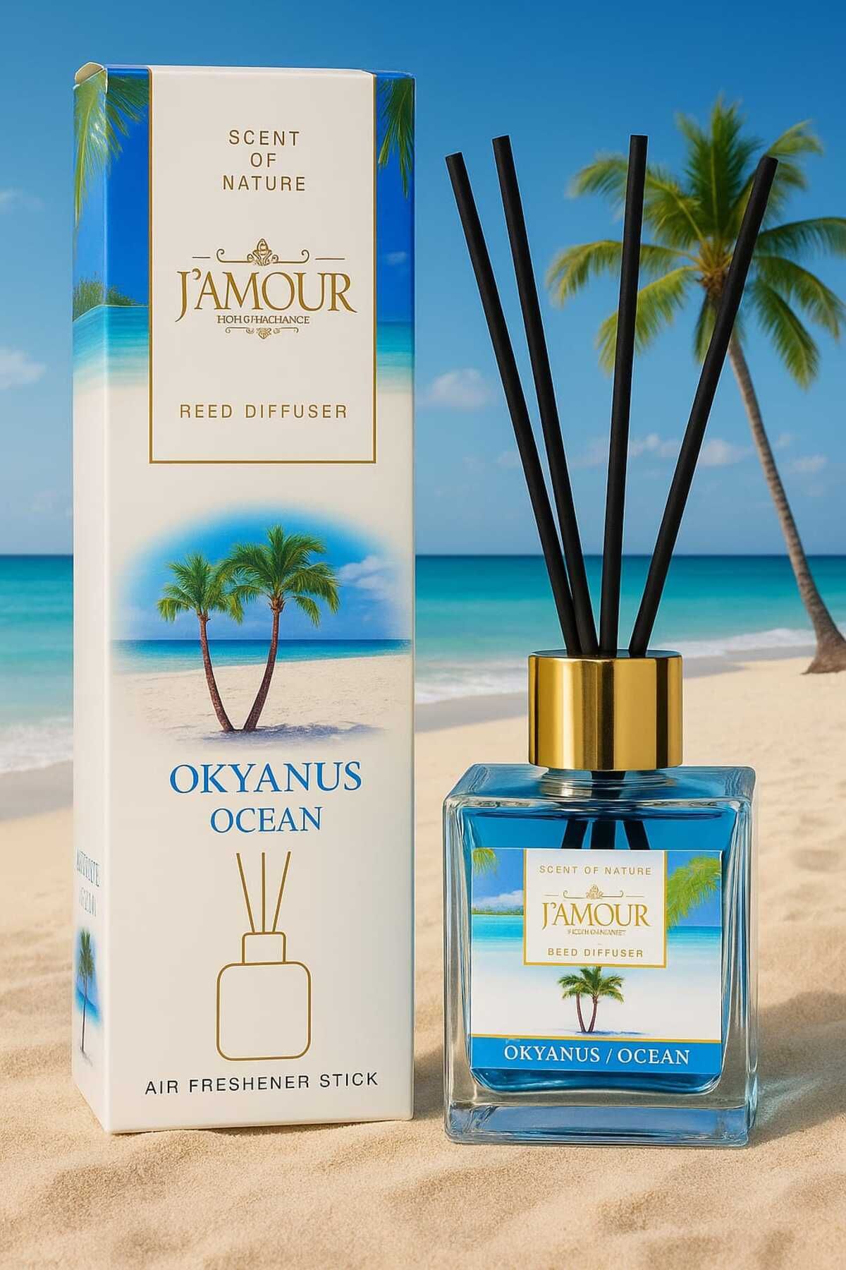 J'AMOUR Okyanus Esintisi Bambu Çubuklu Oda Kokusu – 100 ml Ferah ve Kalıcı Koku