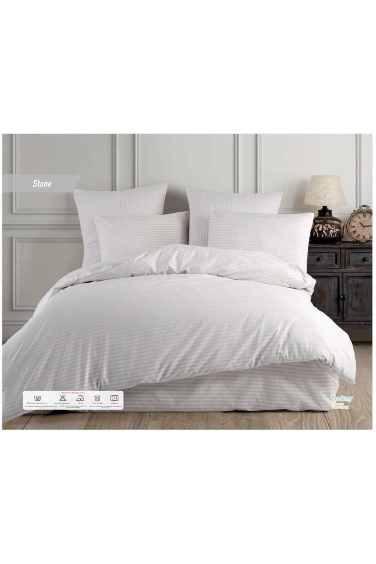 Elvira Home Collection Eh Çift Kişilik Çizgili %100 Pamuk Saten 4 Parça Nevresim Takımı