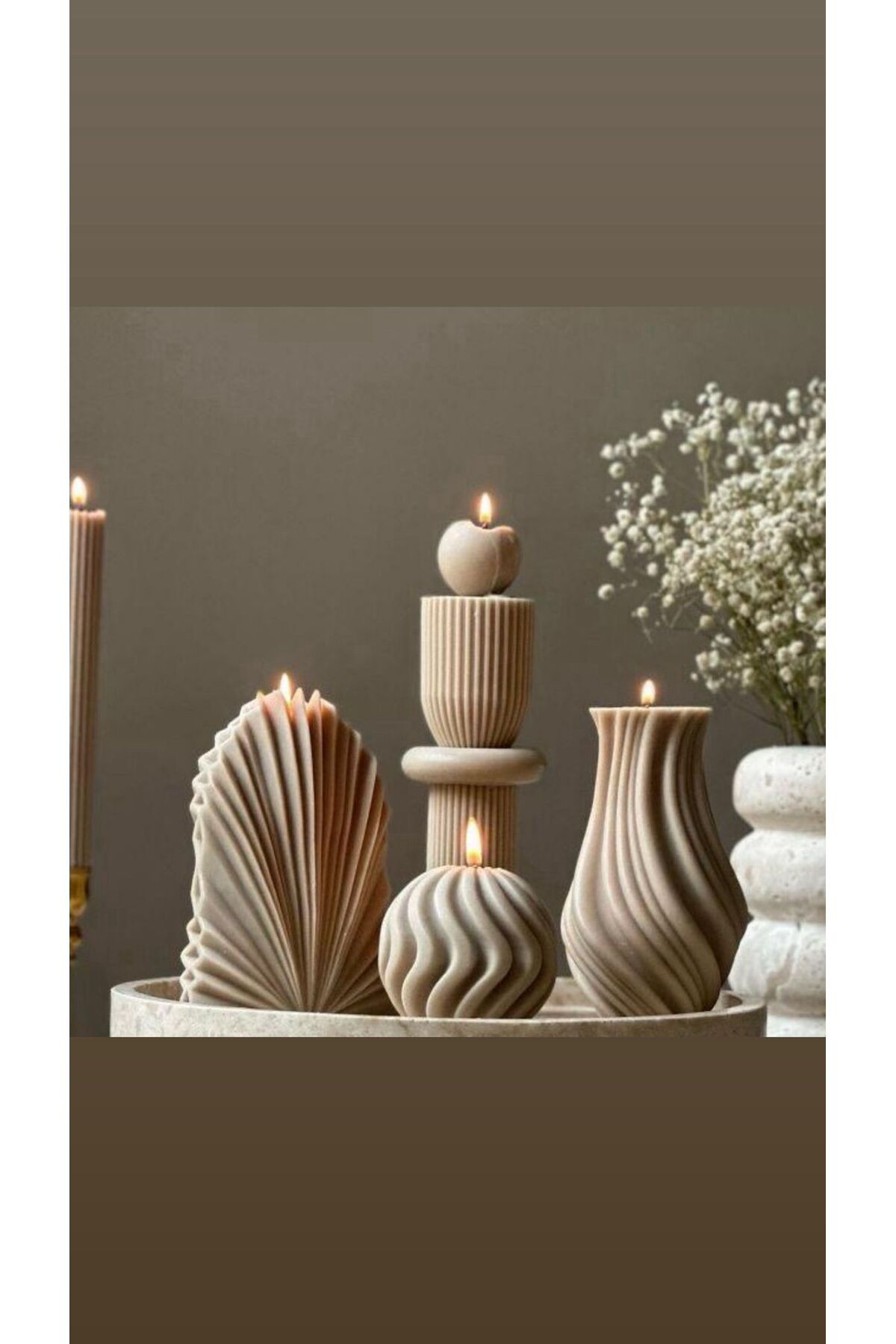 SCA CANDLE Dekoratif mum palm +Tek toplu model+Vazo +Yüvarlak top toplam 4 parça