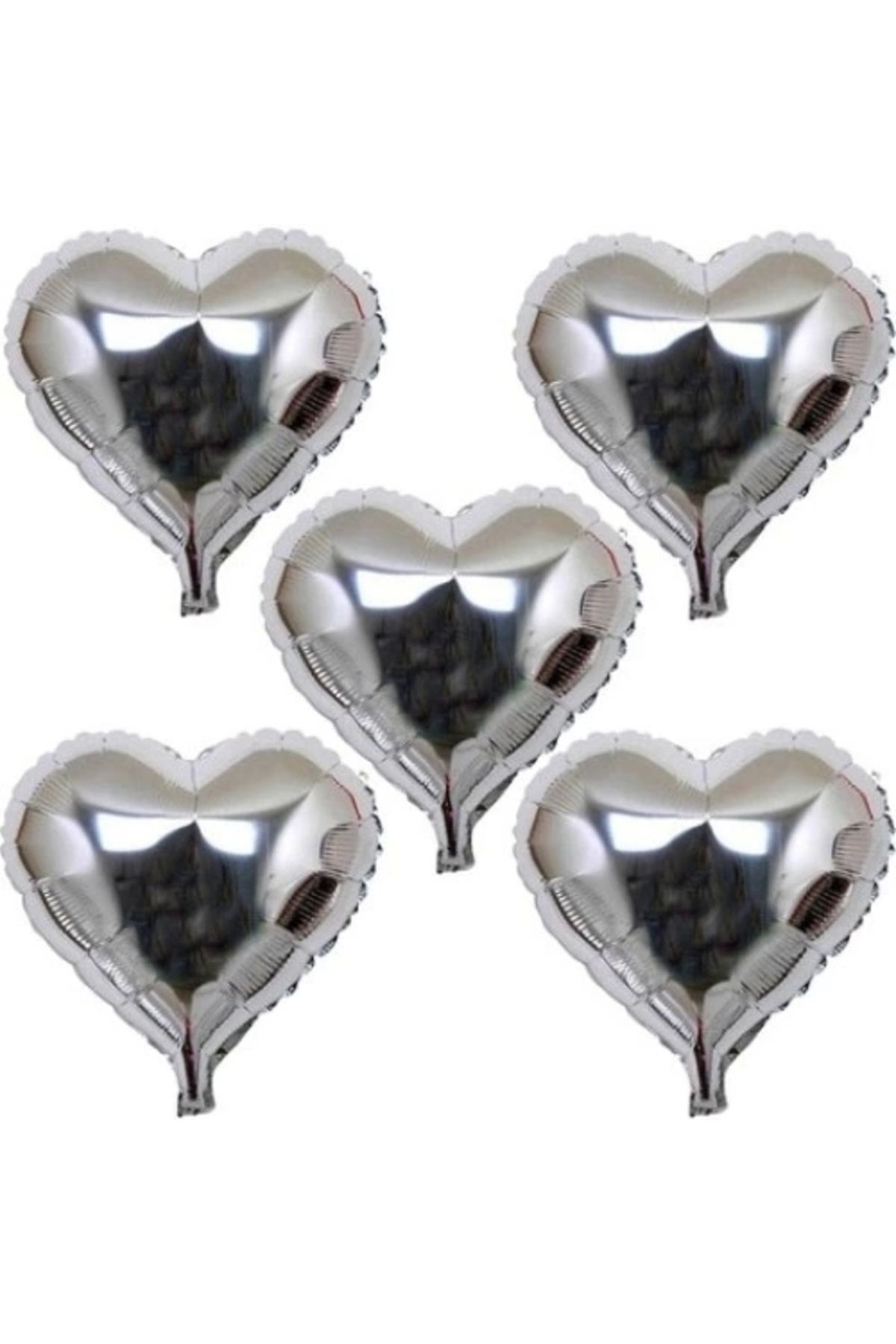 Generic Kalp Şeklinde Folyo Balon 5 Adet 45 Cm Gümüş Renk