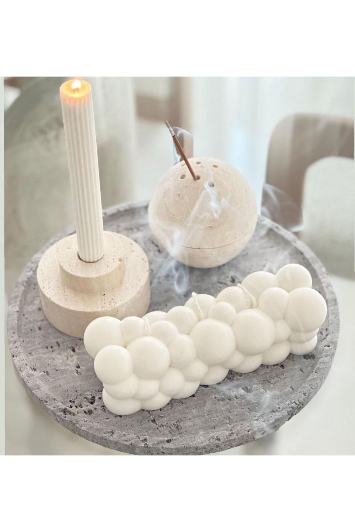SCA CANDLE Dekoratif Mum Toplu Model +Çizgili Şamdan Mum toplam 2 parça