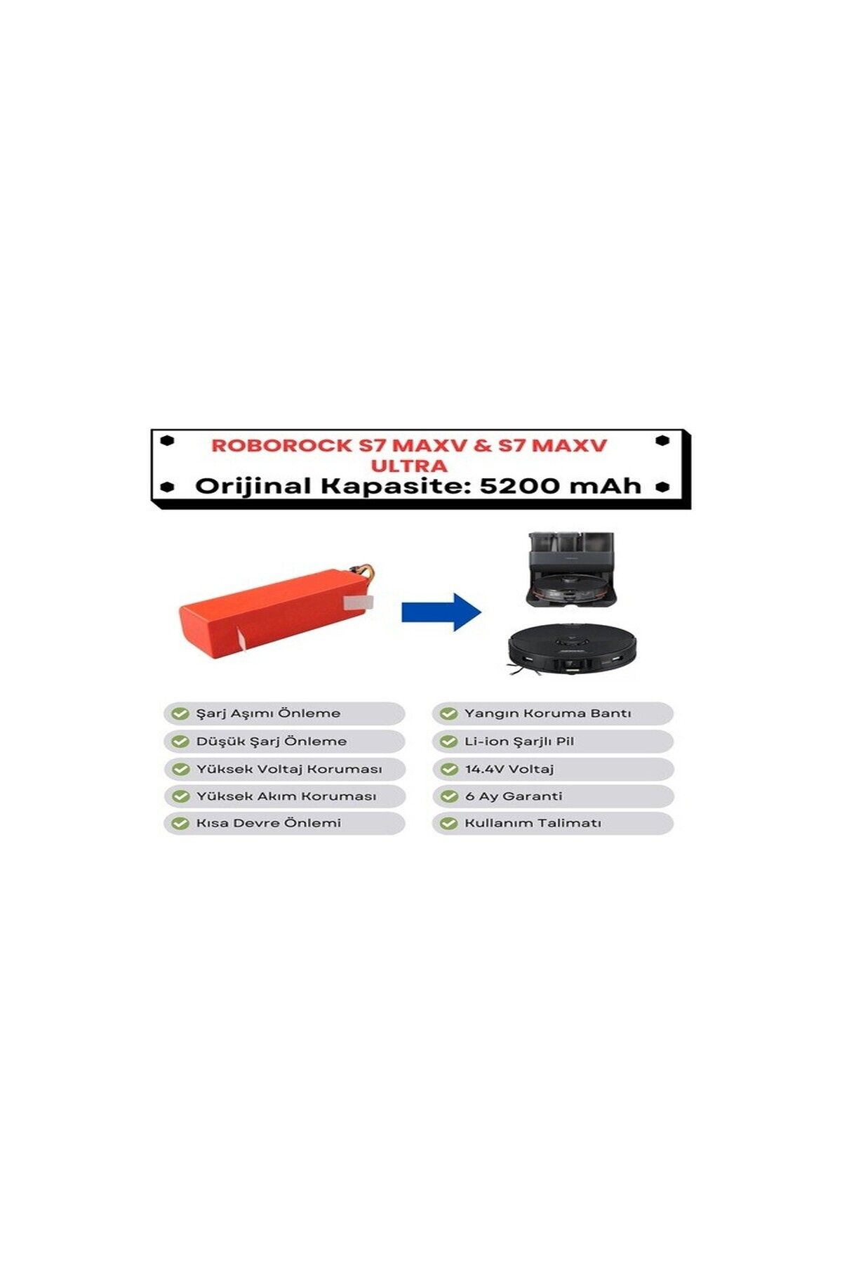 robotyedek Roborock S7 Maxv S7 Maxv Ultra Uyumlu Batarya 14.4v 5200 Mah Robot Süpürge Pili