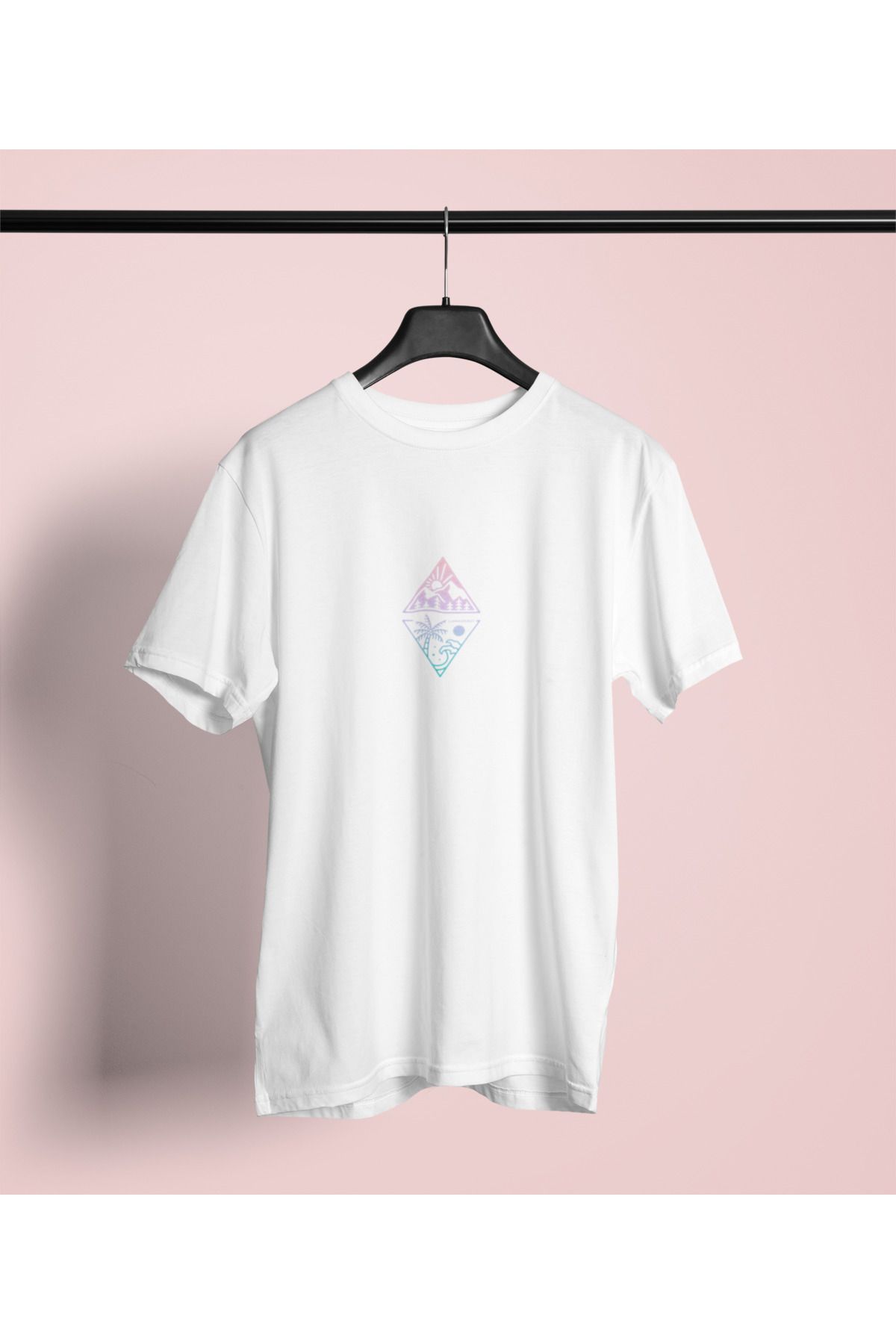 MAGORS PALMIYE BASKILI BİSİKLET YAKA PAMUKLU OVERSIZE KALIP KISA KOLLU KADIN VE ERKEK TSHIRT