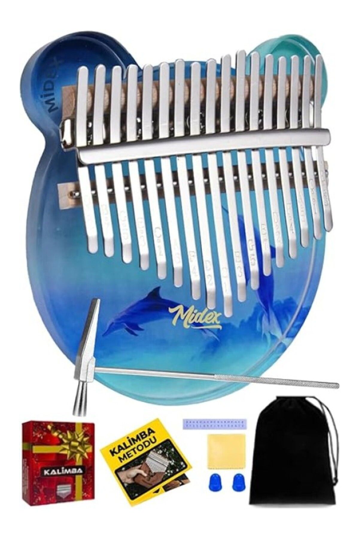 ShopZum Midex Klx-650 Okyanus Cam Kalimba 17 Tuşlu Full Set