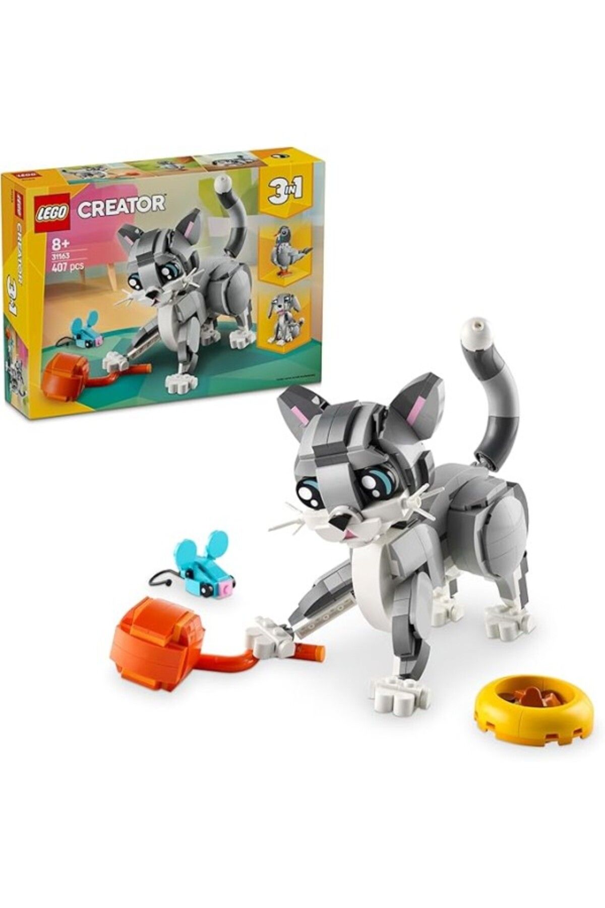 ShopZum Lego Creator 3’Ü 1 Arada Oyunbaz Kedi 31163-8 Yaş Ve Üzeri Çocuklar Için Köpek Veya Güvercin