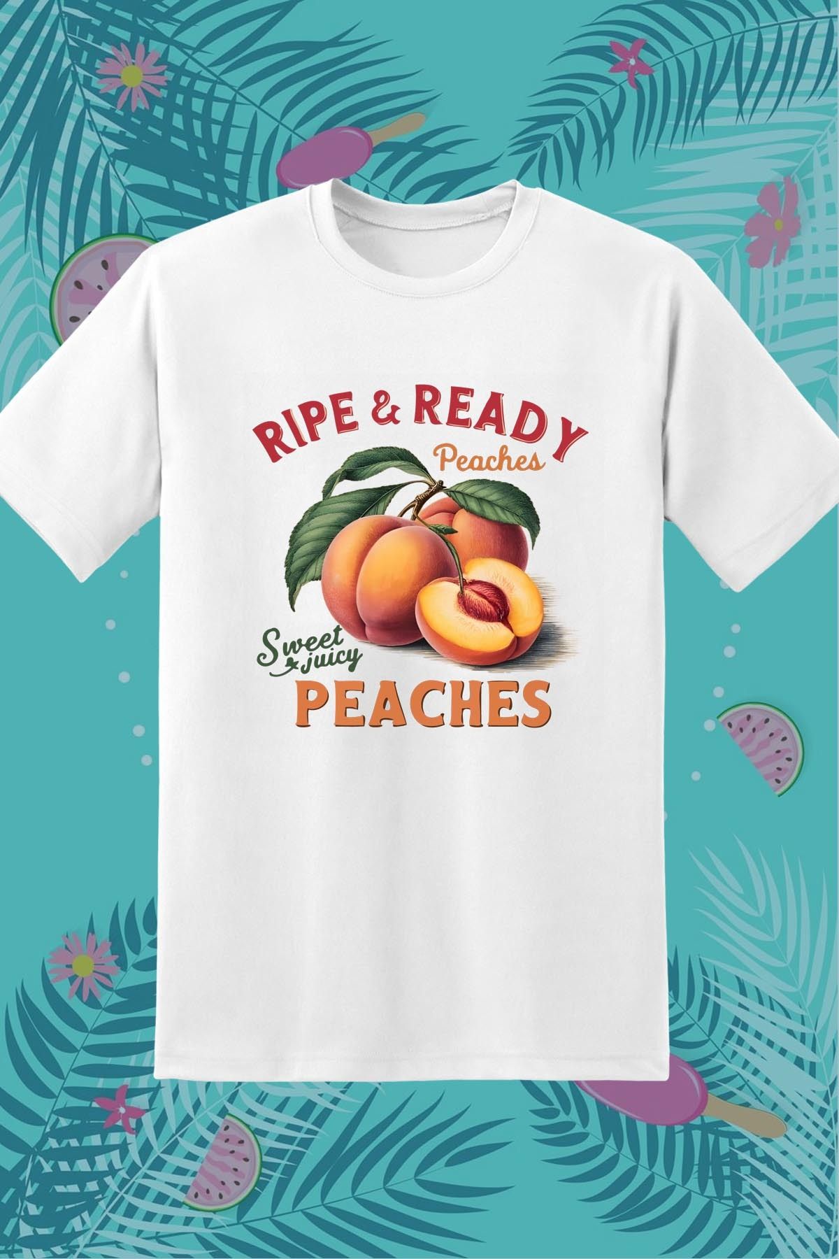362BASKI Yaz Temalı Şeftali Peaches Baskılı Tshirt