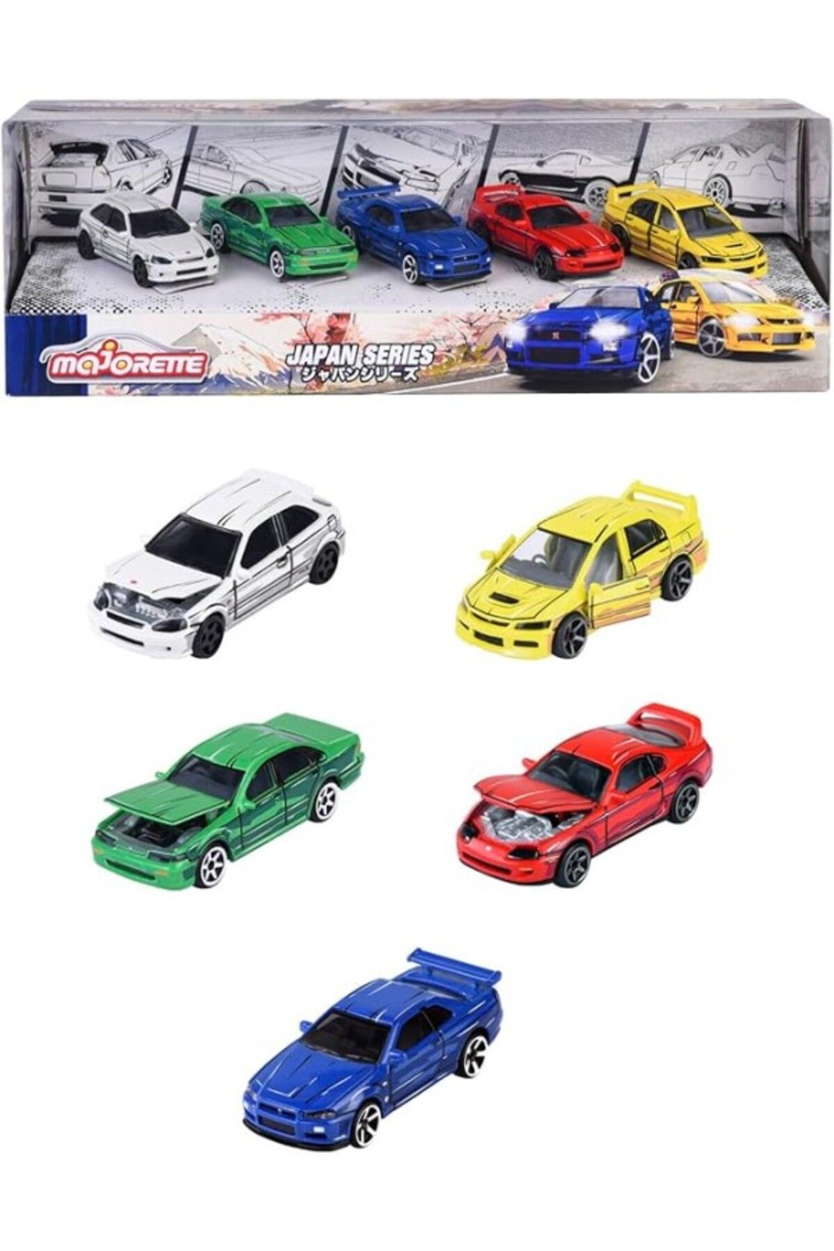 ShopZum Majorette - Araç Seti Japon Serisi (5 Araba) - 5 Adet Metal Oyuncak Araba, Anime Tarzı, Her Biri 7,
